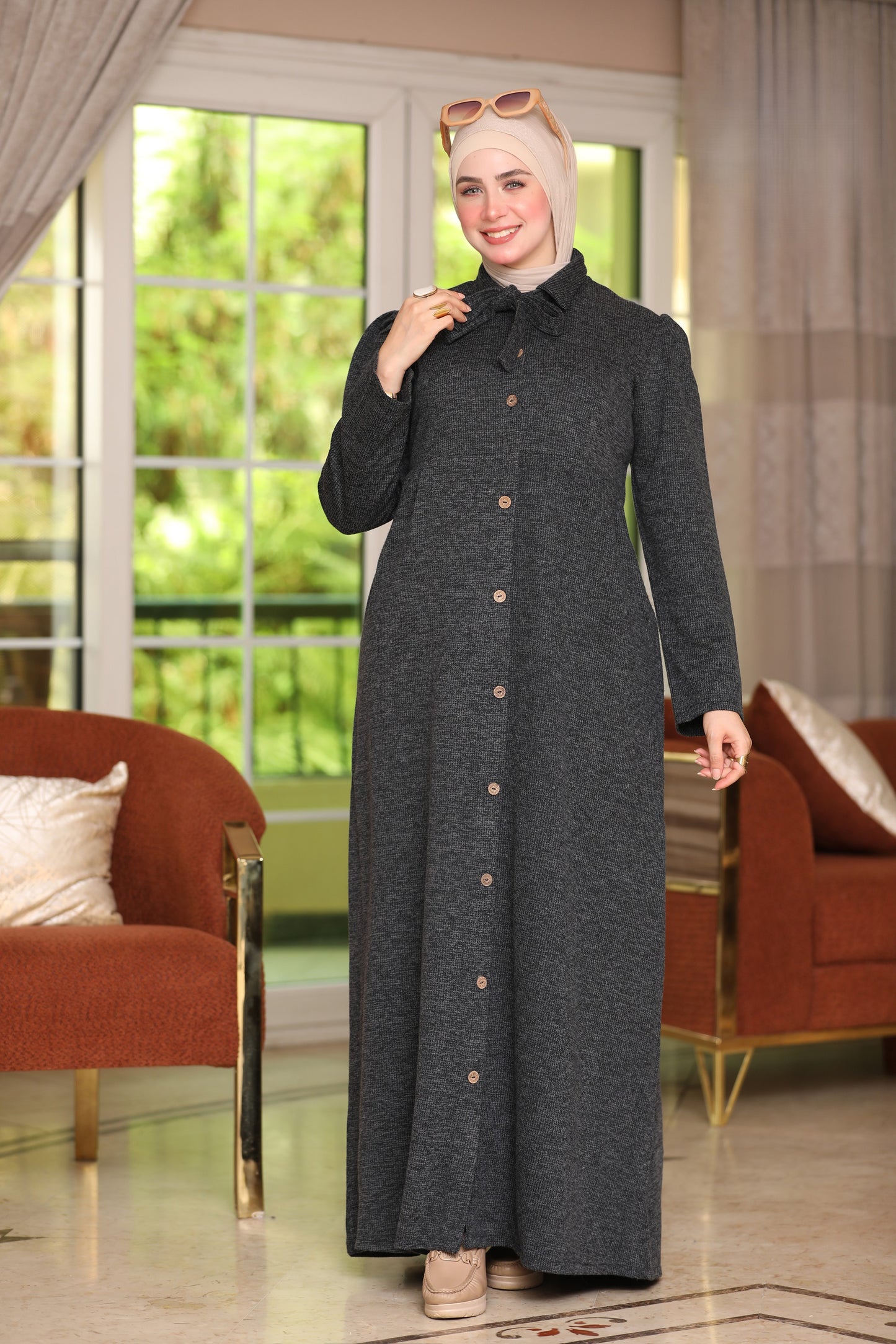 Wool dress with pockets and buttons