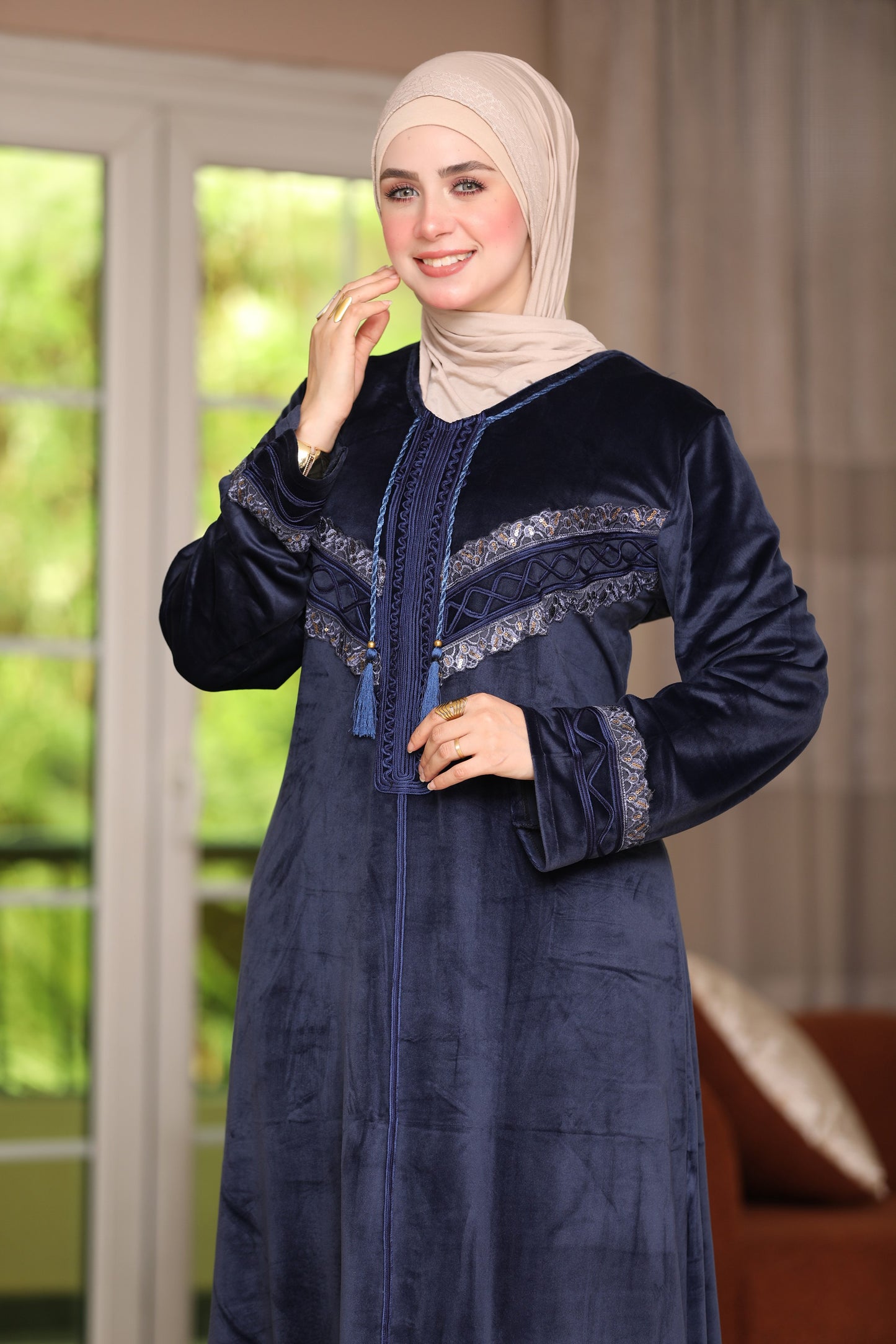 Velvet abaya with Indian embroidery