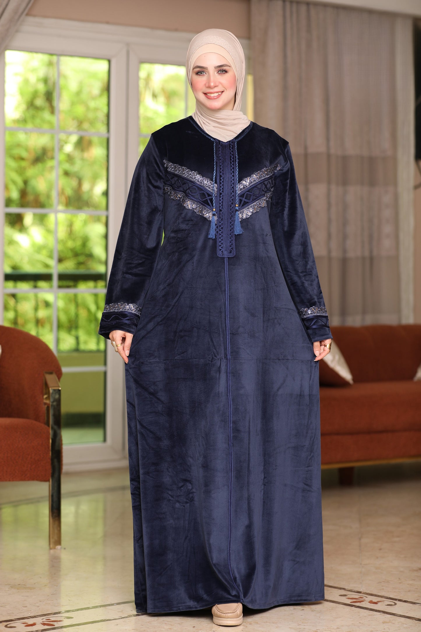 Velvet abaya with Indian embroidery