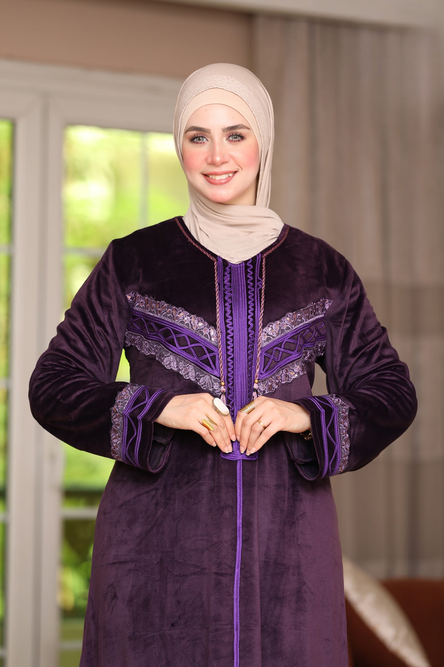 Velvet abaya with Indian embroidery
