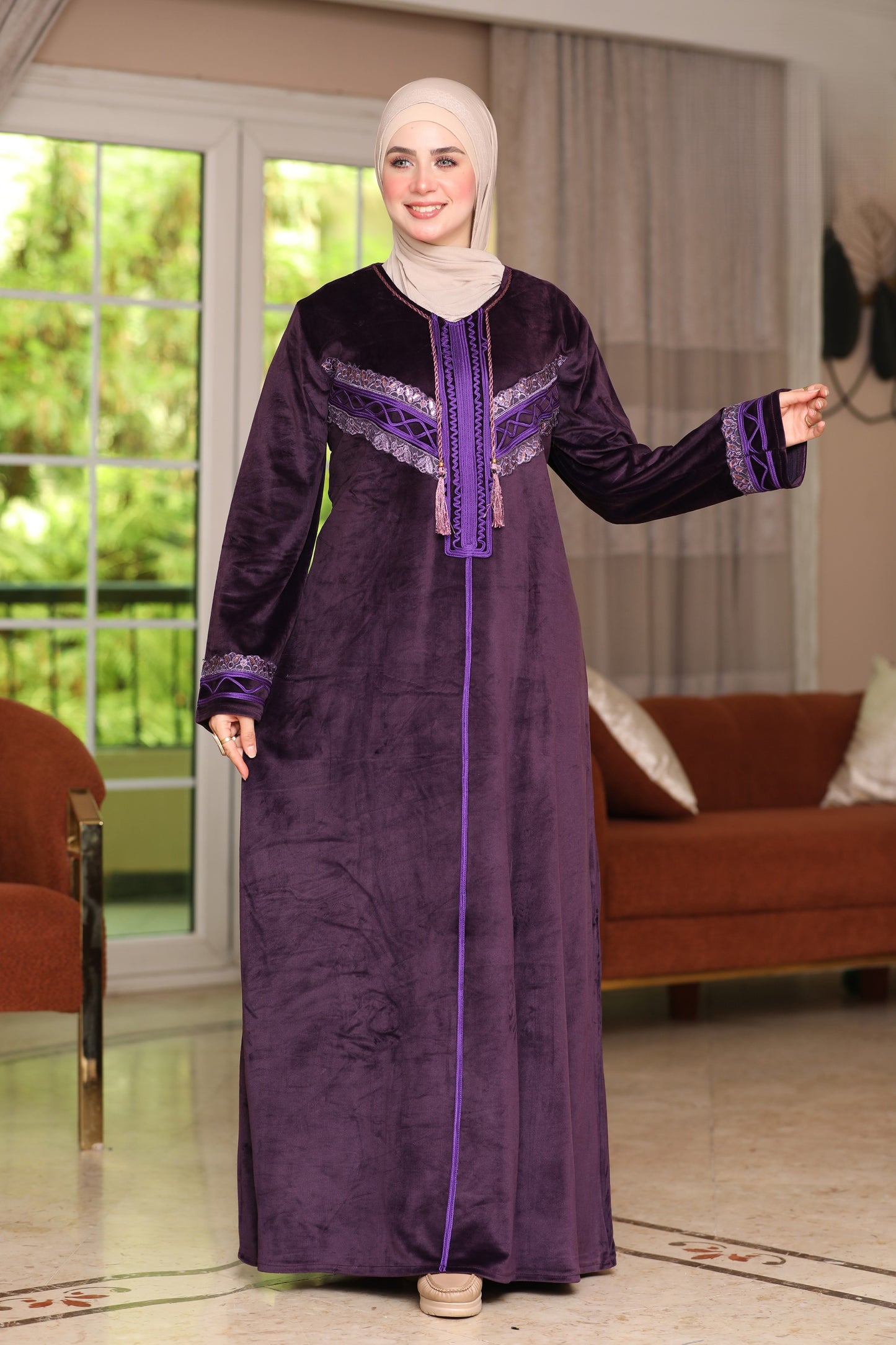 Velvet abaya with Indian embroidery