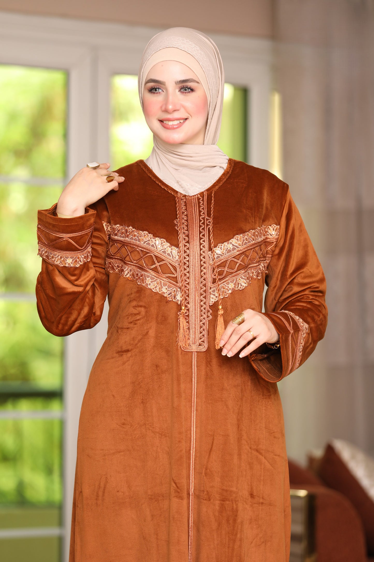 Velvet abaya with Indian embroidery
