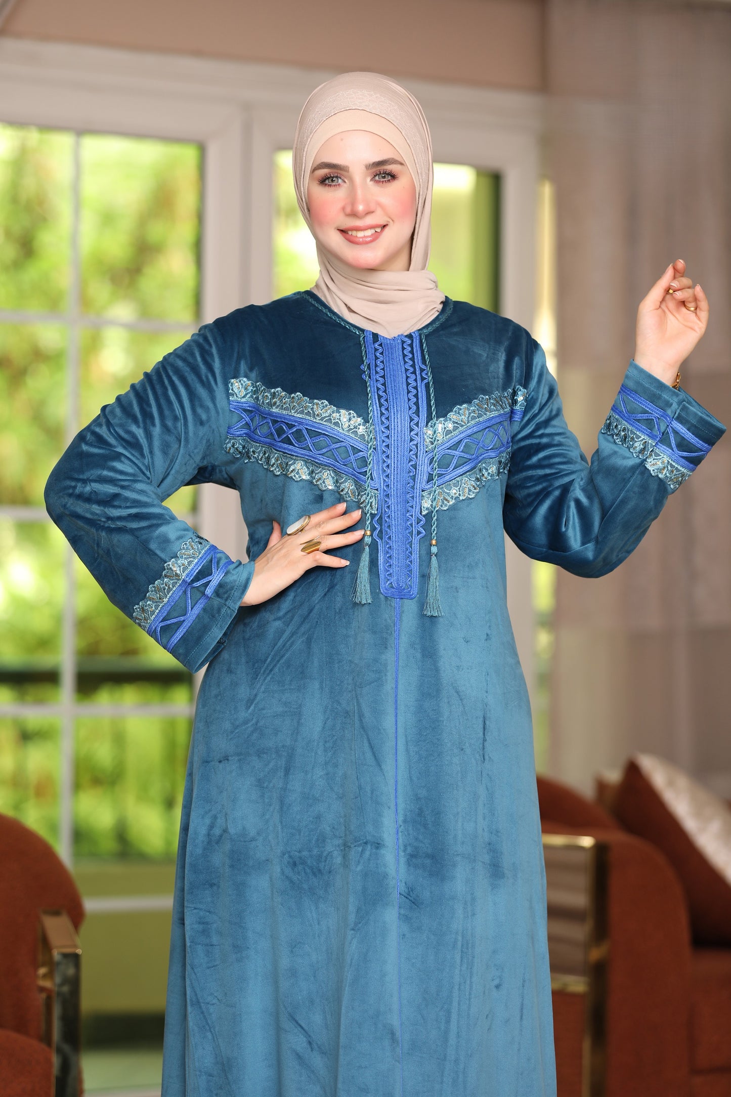 Velvet abaya with Indian embroidery
