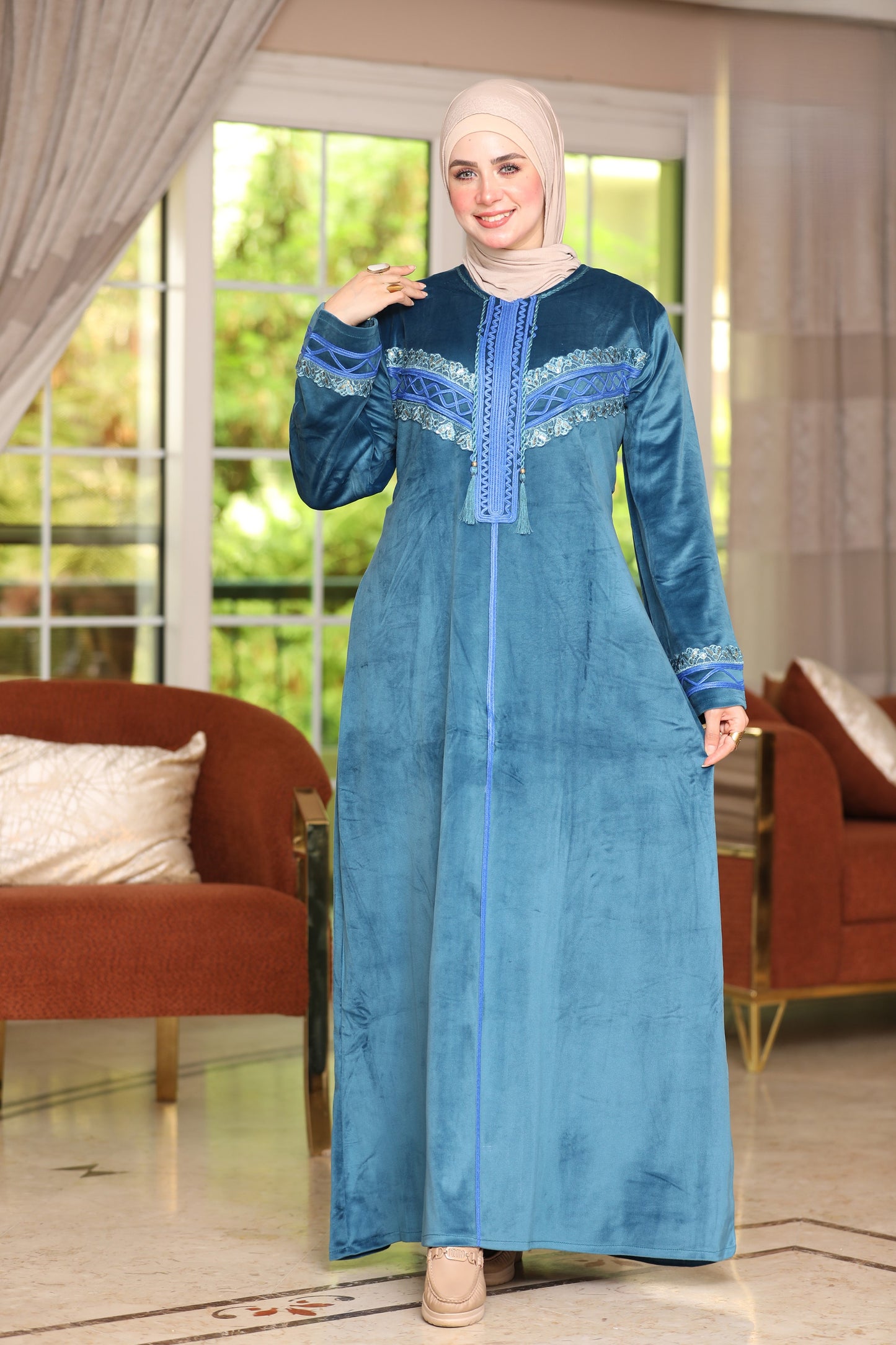 Velvet abaya with Indian embroidery