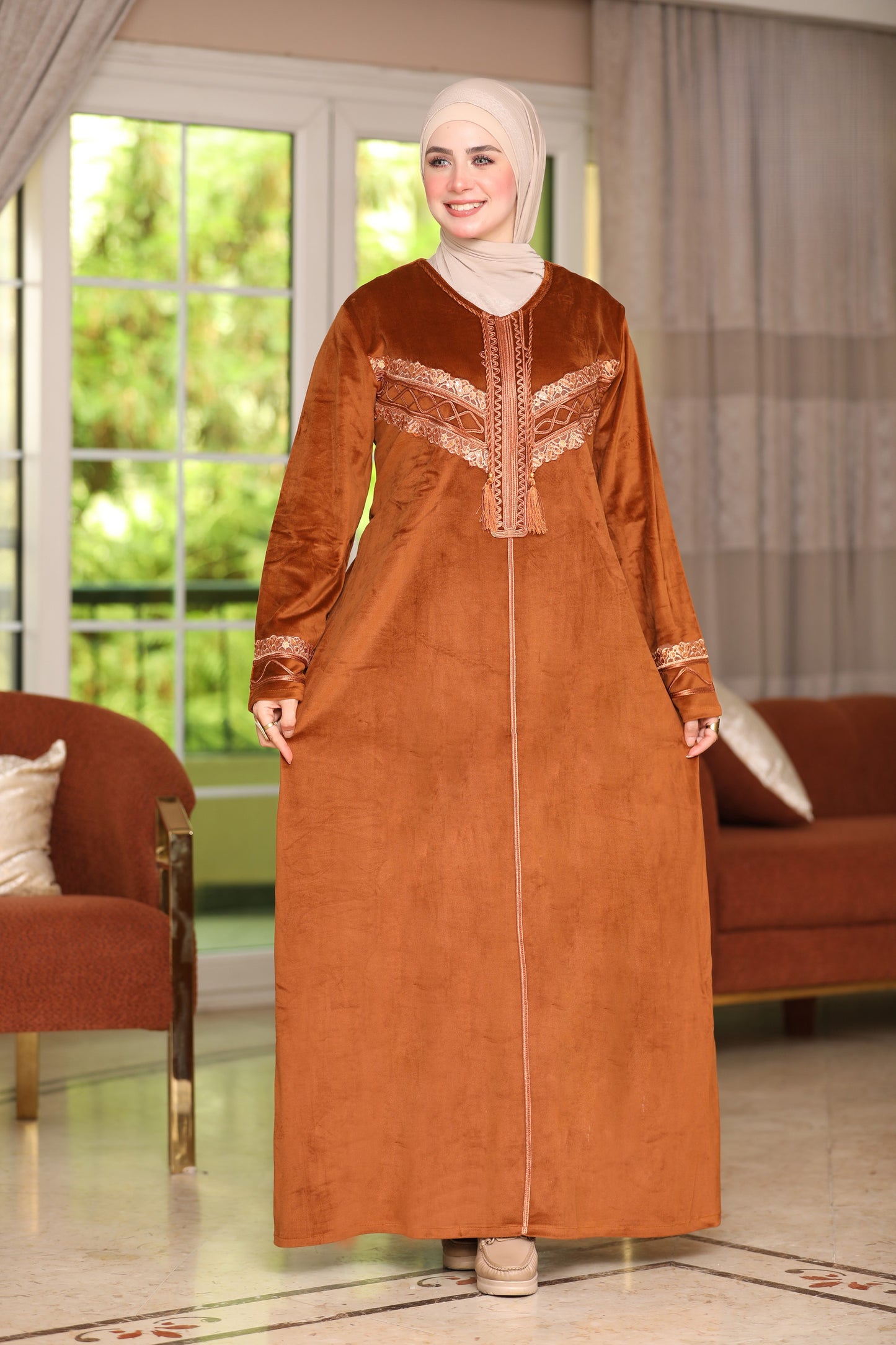Velvet abaya with Indian embroidery