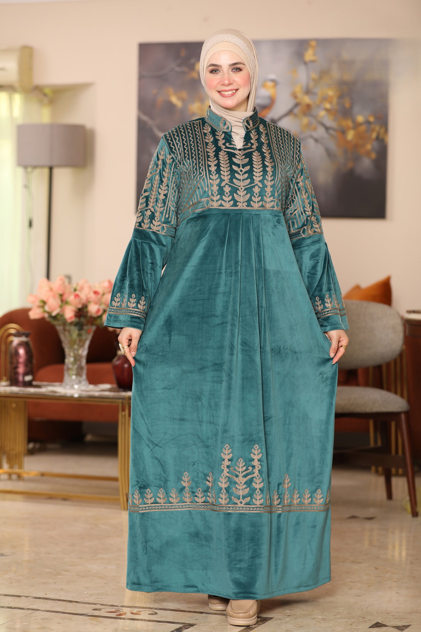 Embroidered velvet abaya