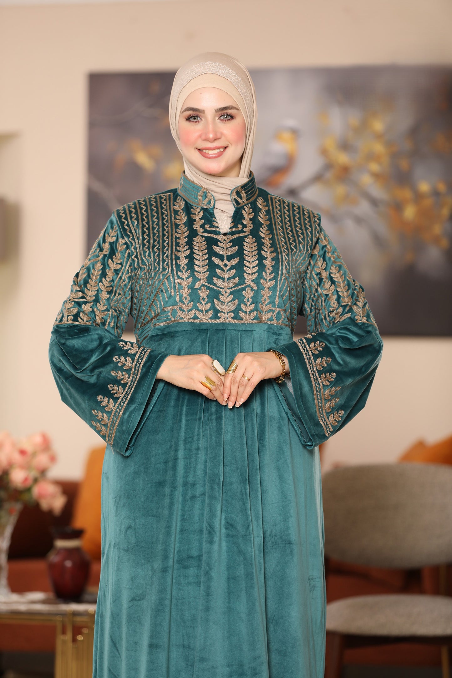 Embroidered velvet abaya