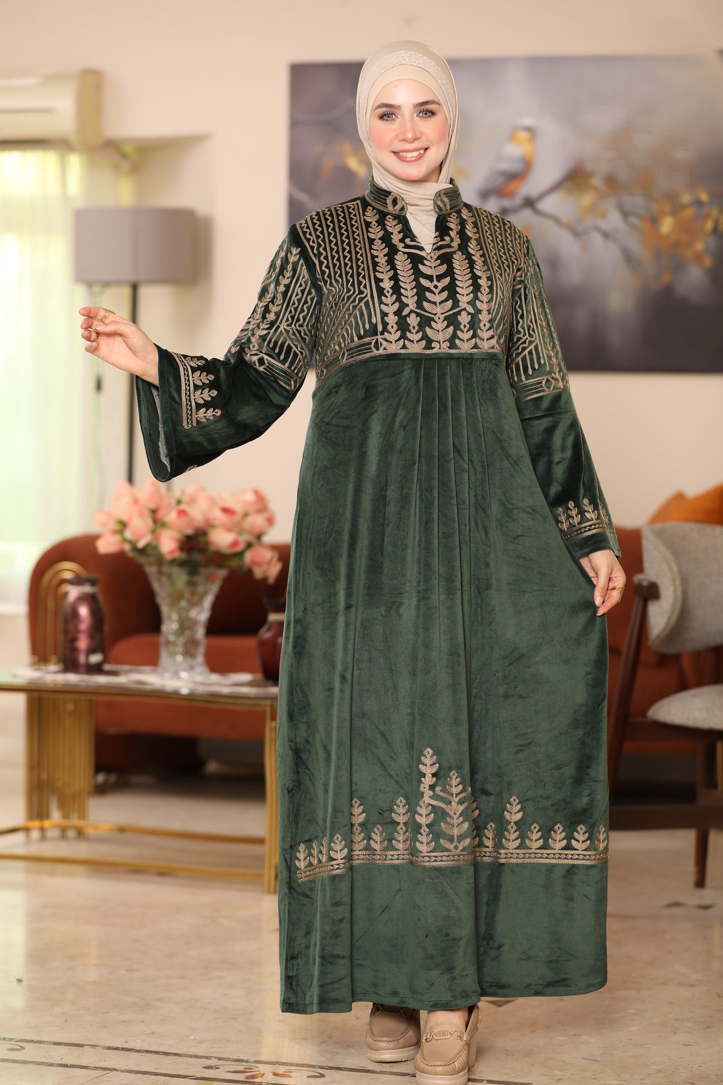 Embroidered velvet abaya