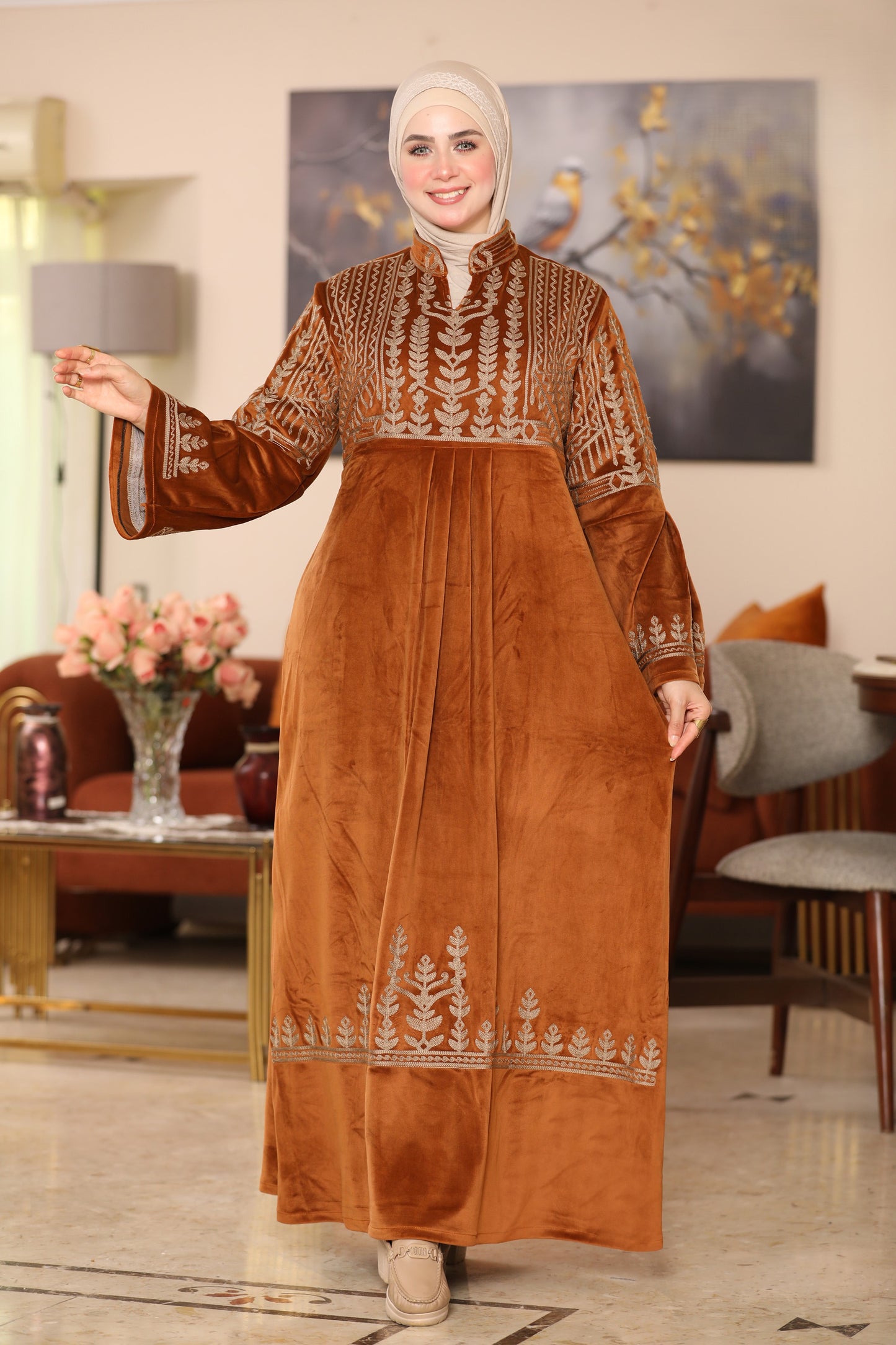 Embroidered velvet abaya