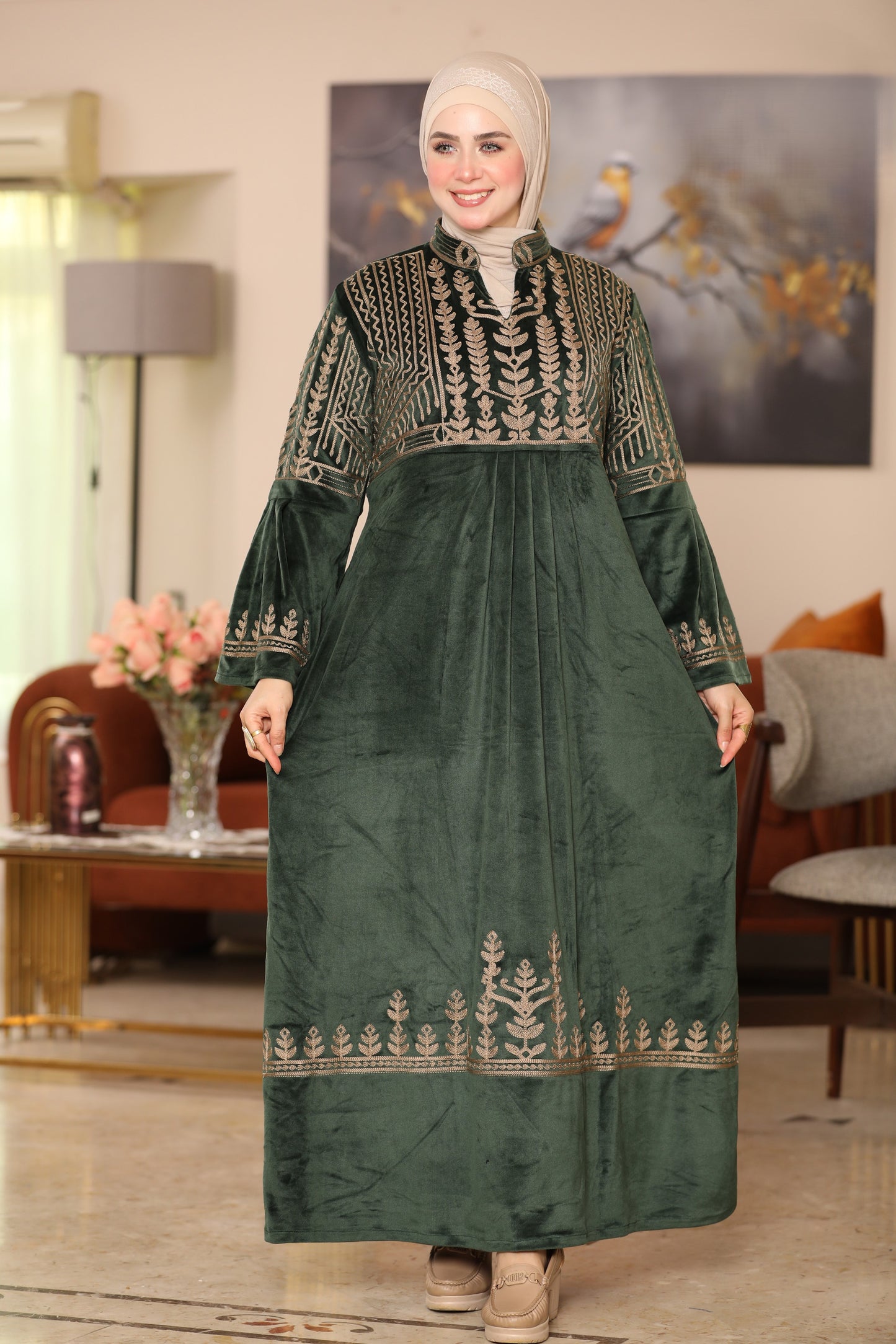 Embroidered velvet abaya