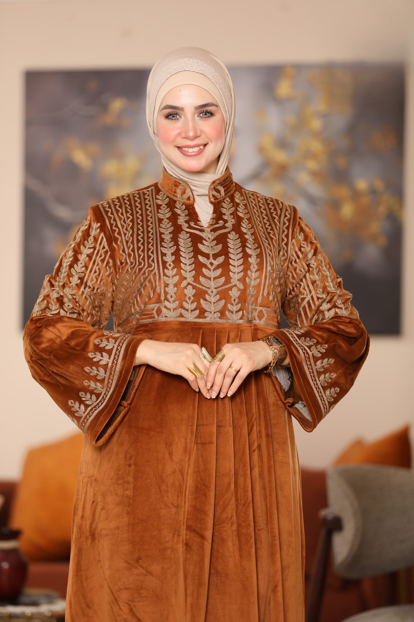 Embroidered velvet abaya