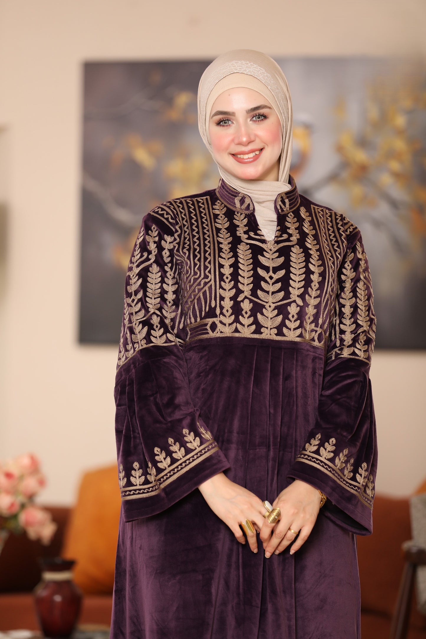 Embroidered velvet abaya