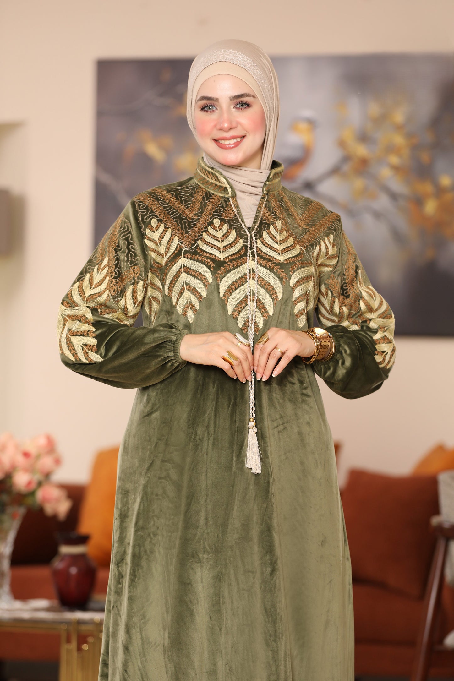 Embroidered velvet abaya