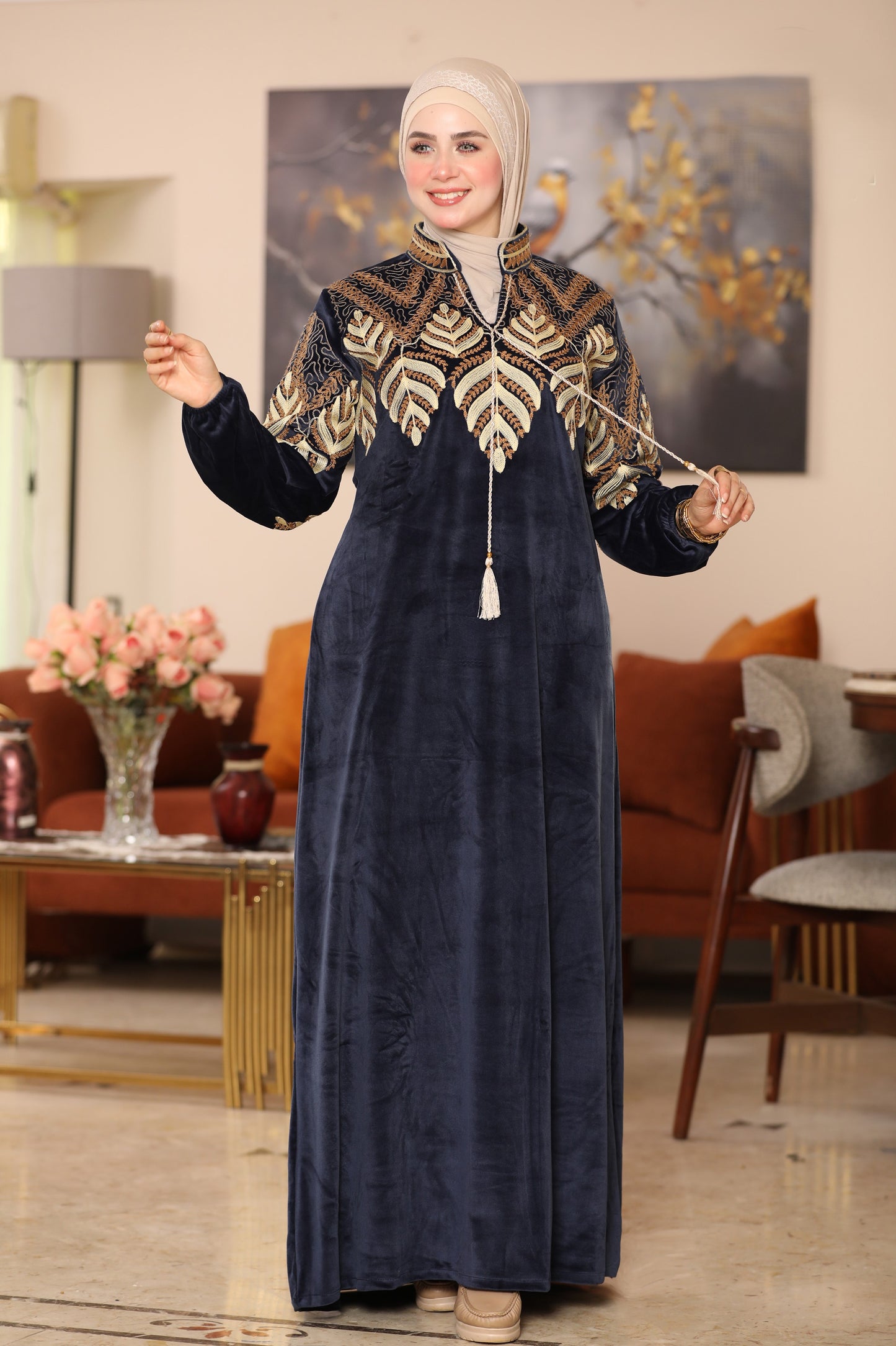 Embroidered velvet abaya