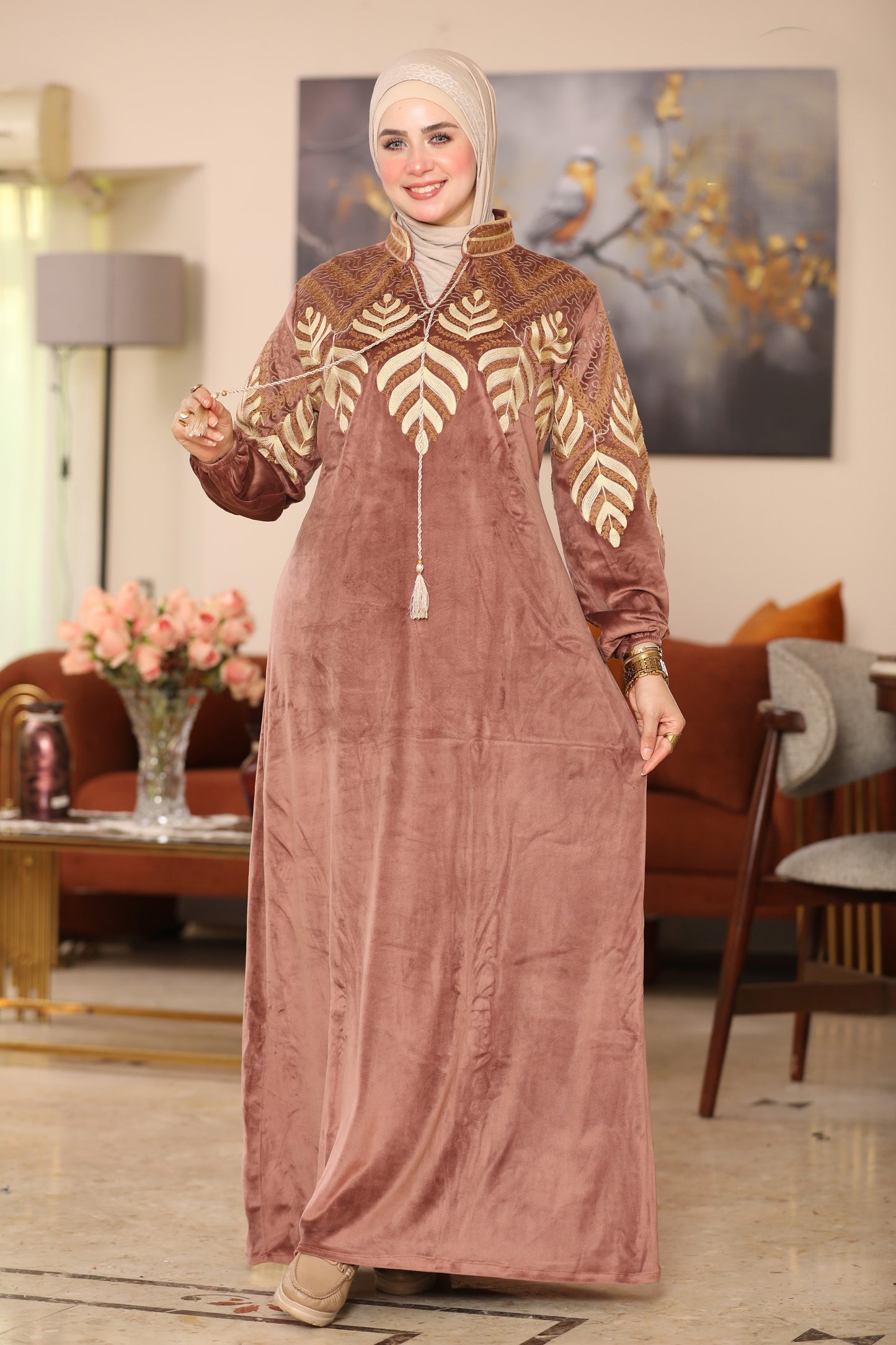 Embroidered velvet abaya