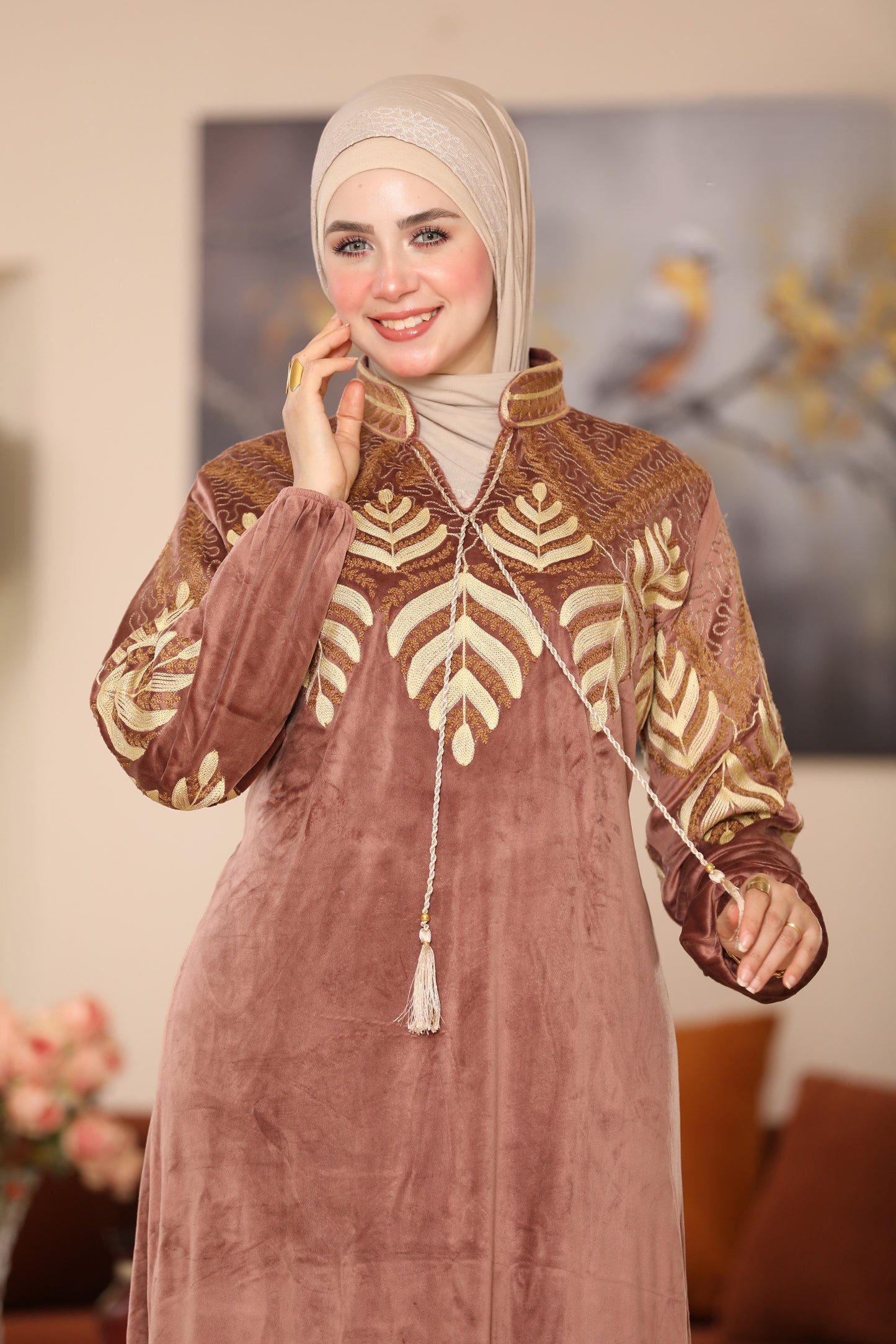 Embroidered velvet abaya