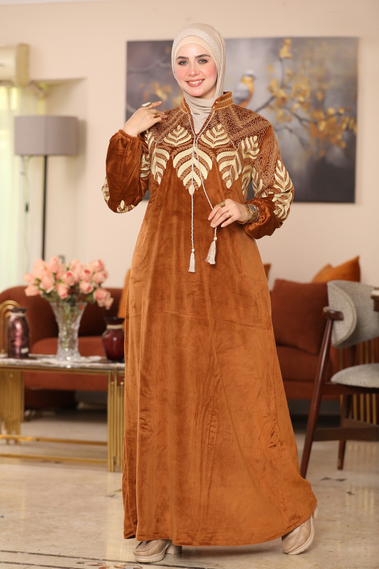 Embroidered velvet abaya