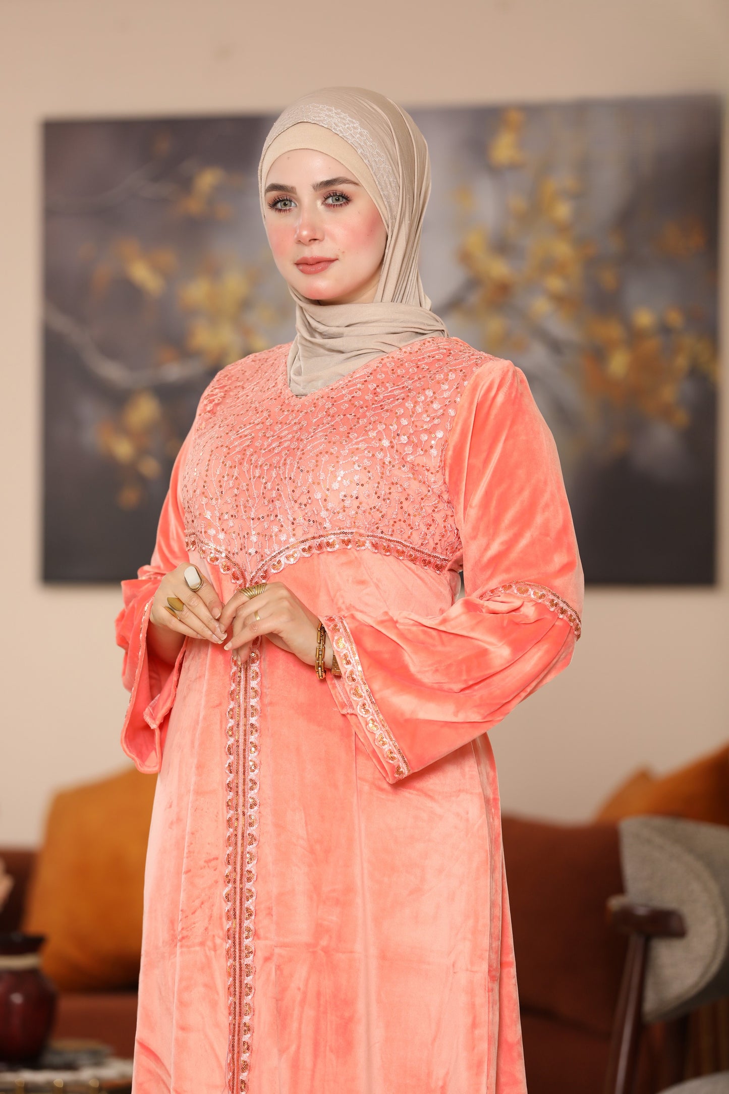Velvet abaya with Indian embroidery