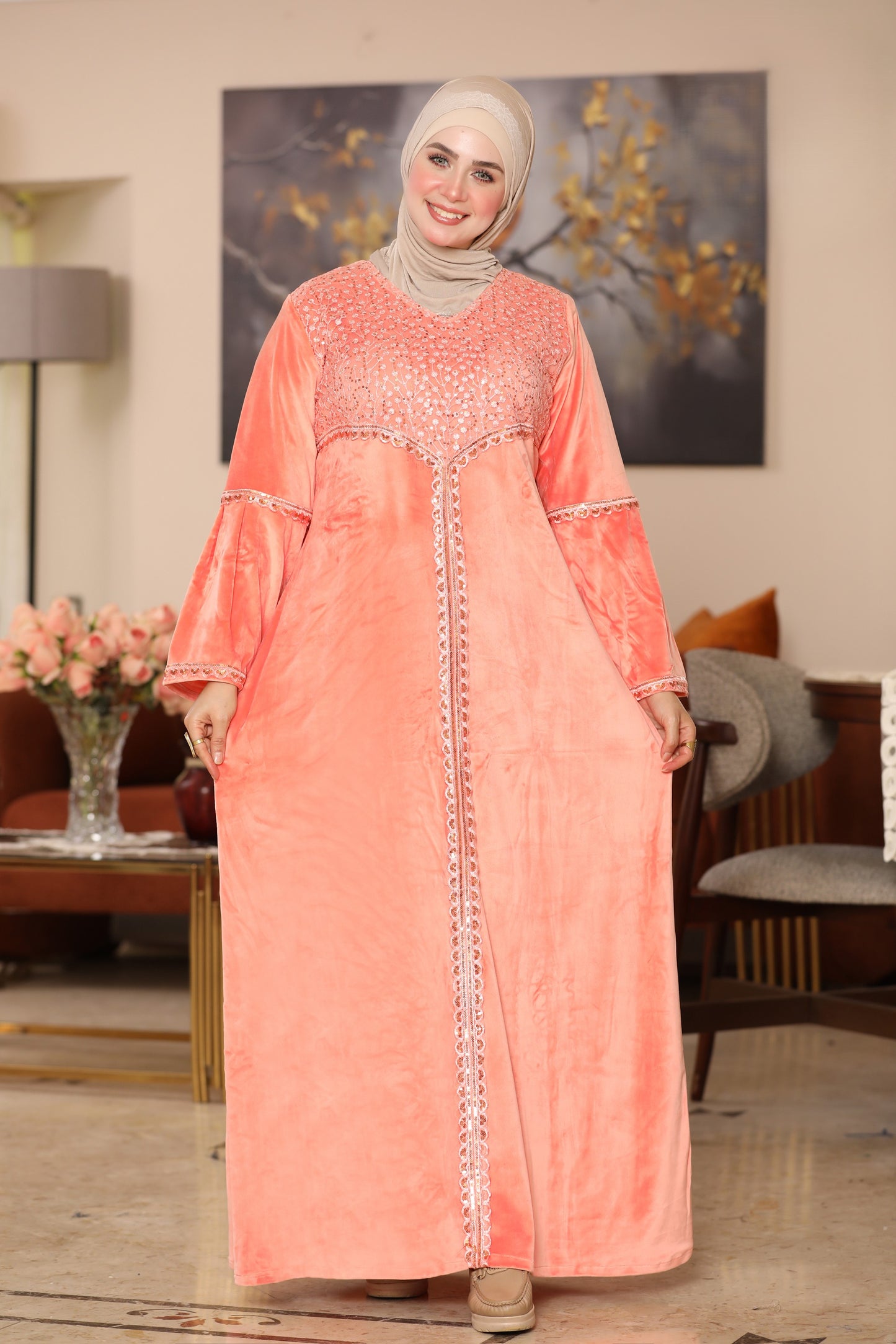 Velvet abaya with Indian embroidery
