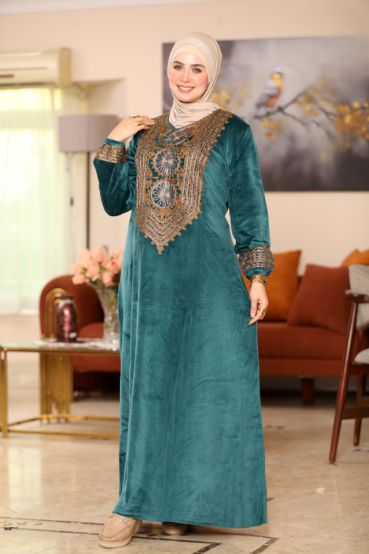 Embroidered velvet abaya