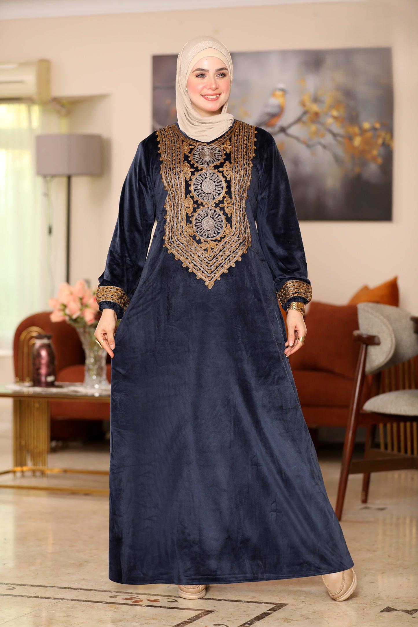 Embroidered velvet abaya