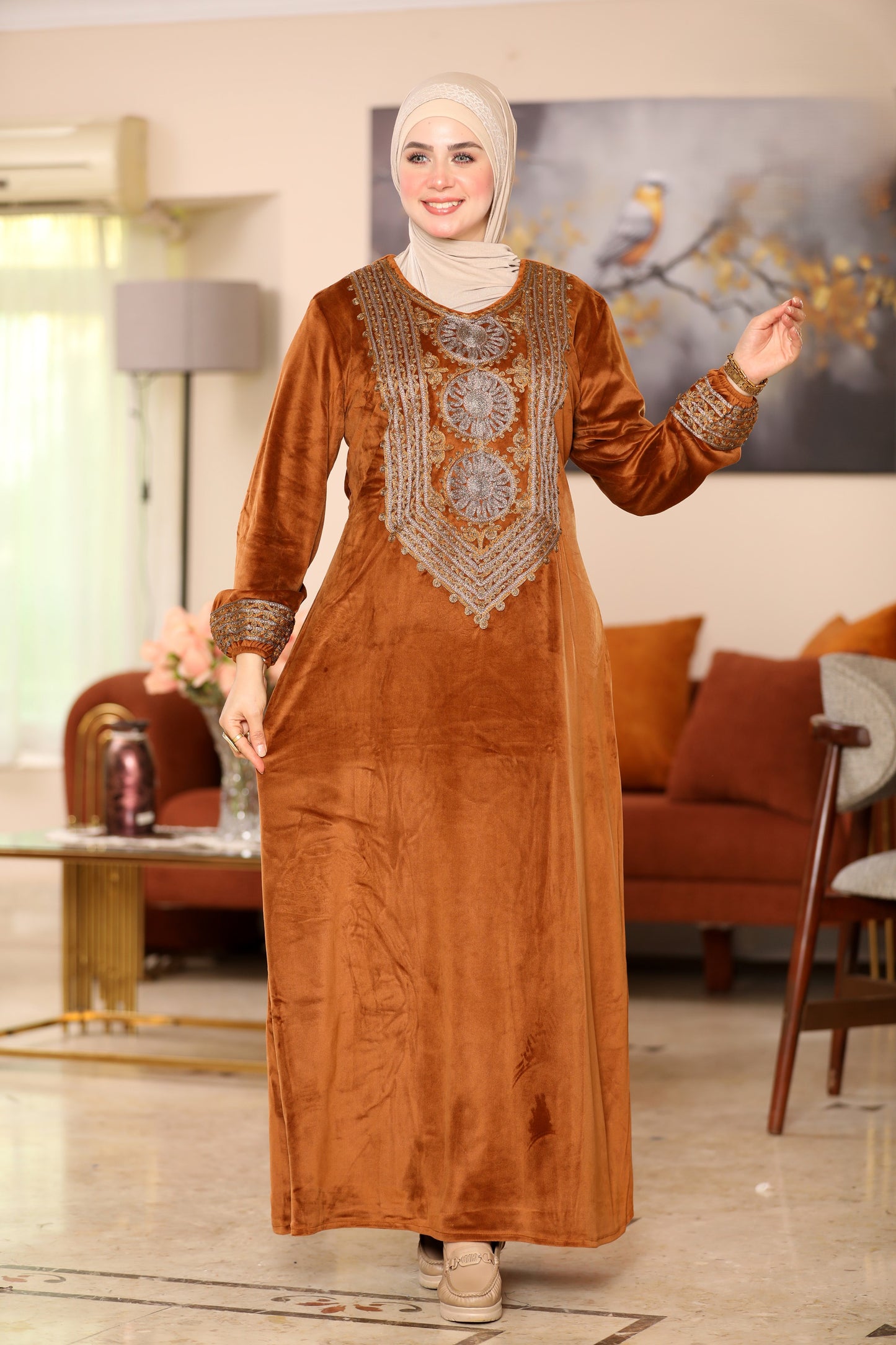Embroidered velvet abaya