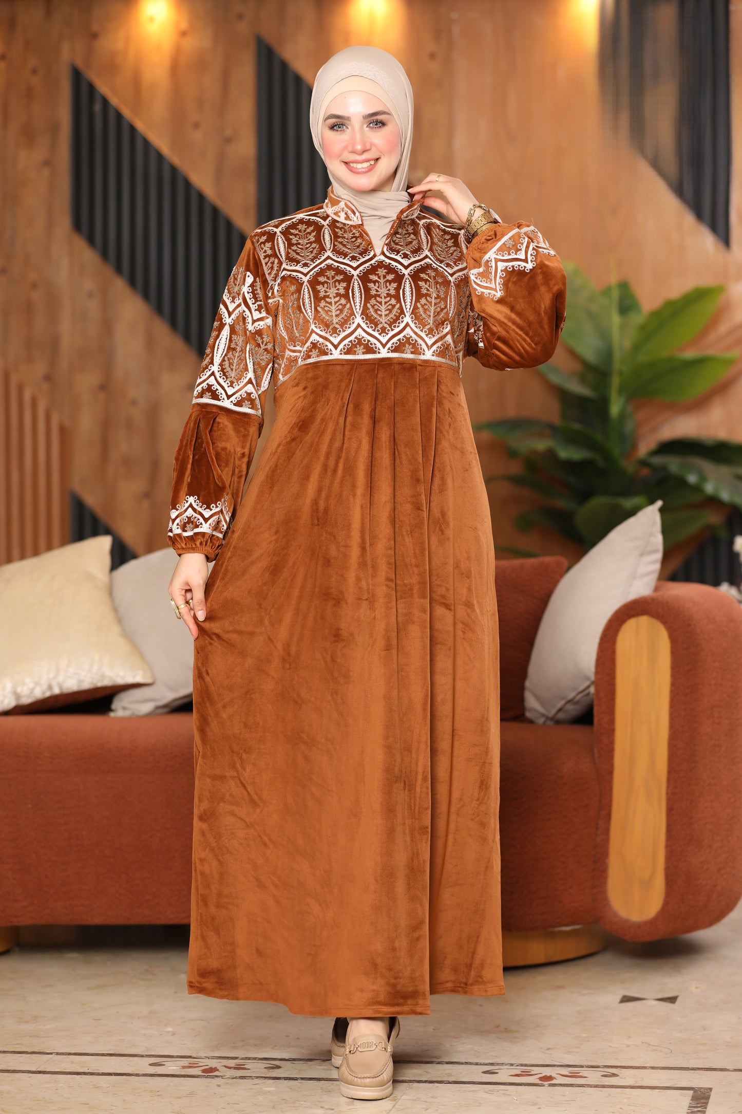 Embroidered velvet abaya