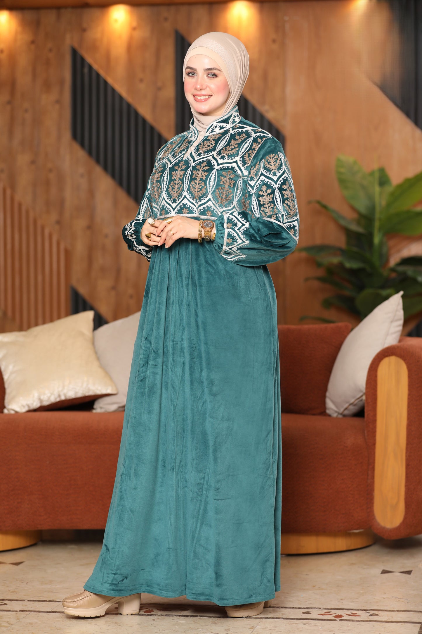 Embroidered velvet abaya