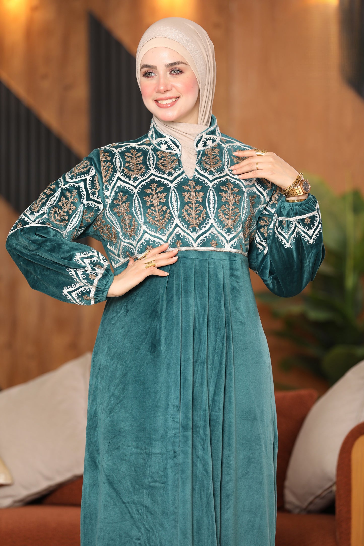 Embroidered velvet abaya