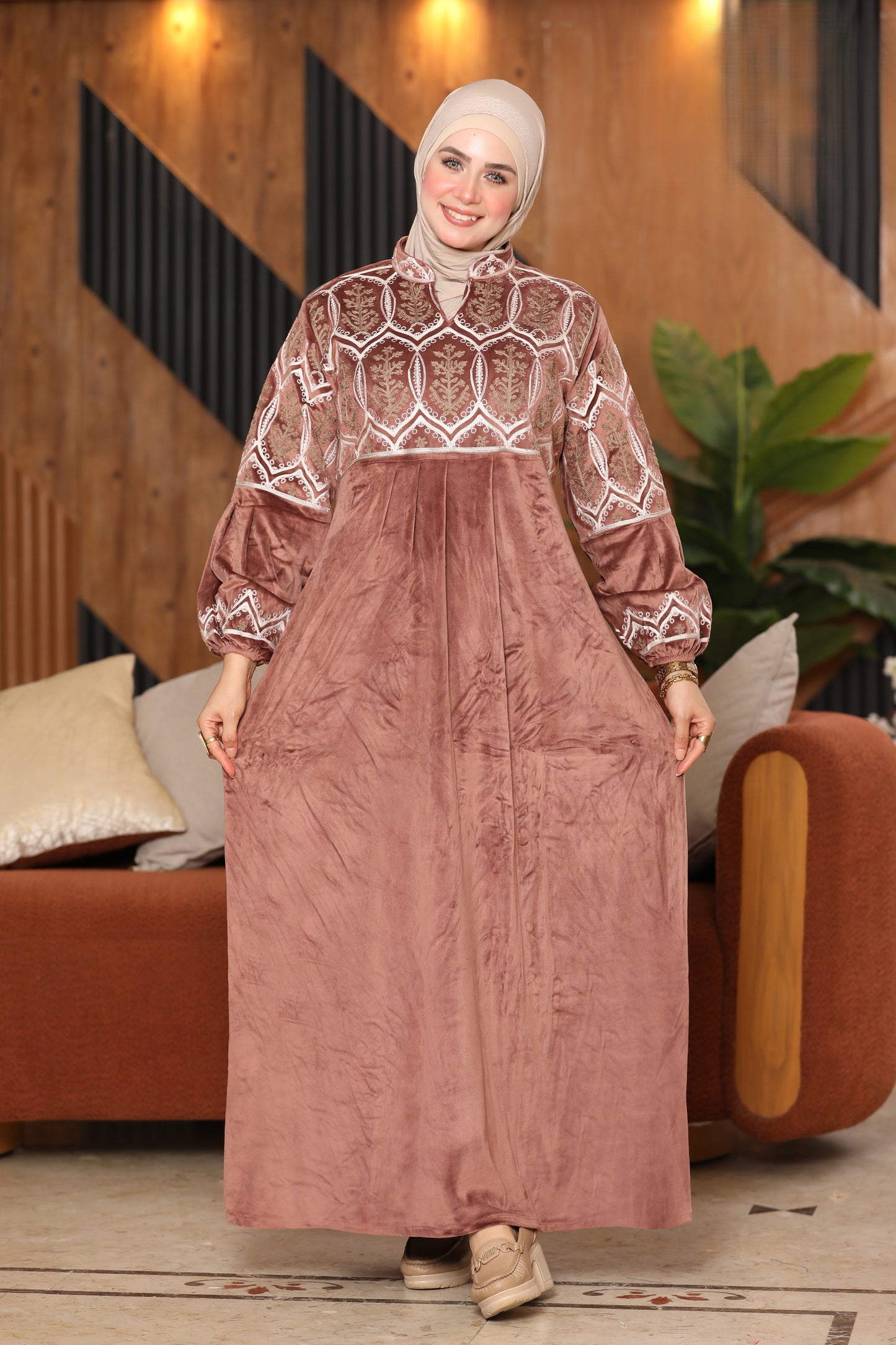 Embroidered velvet abaya
