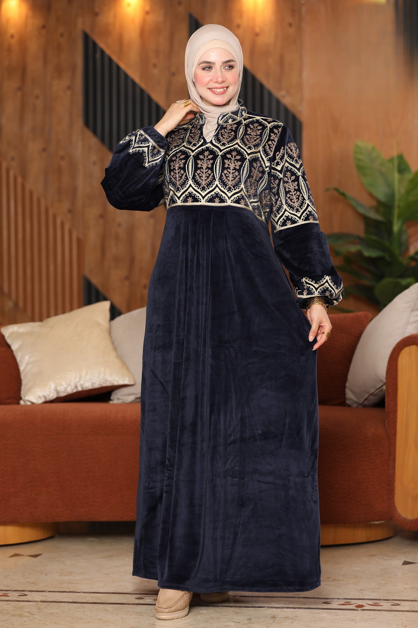 Embroidered velvet abaya