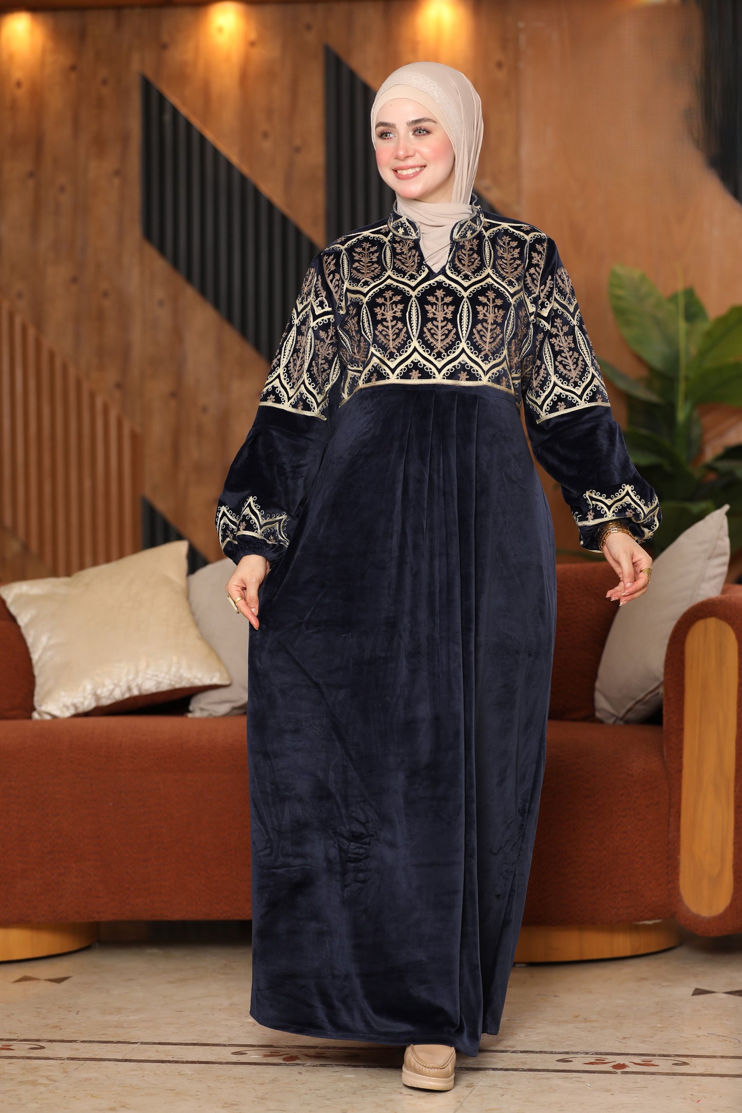 Embroidered velvet abaya