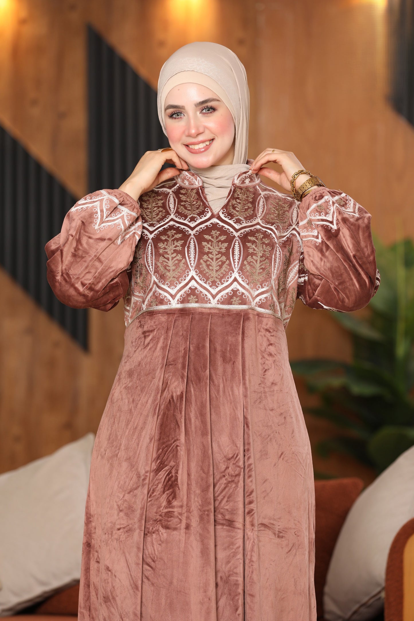 Embroidered velvet abaya