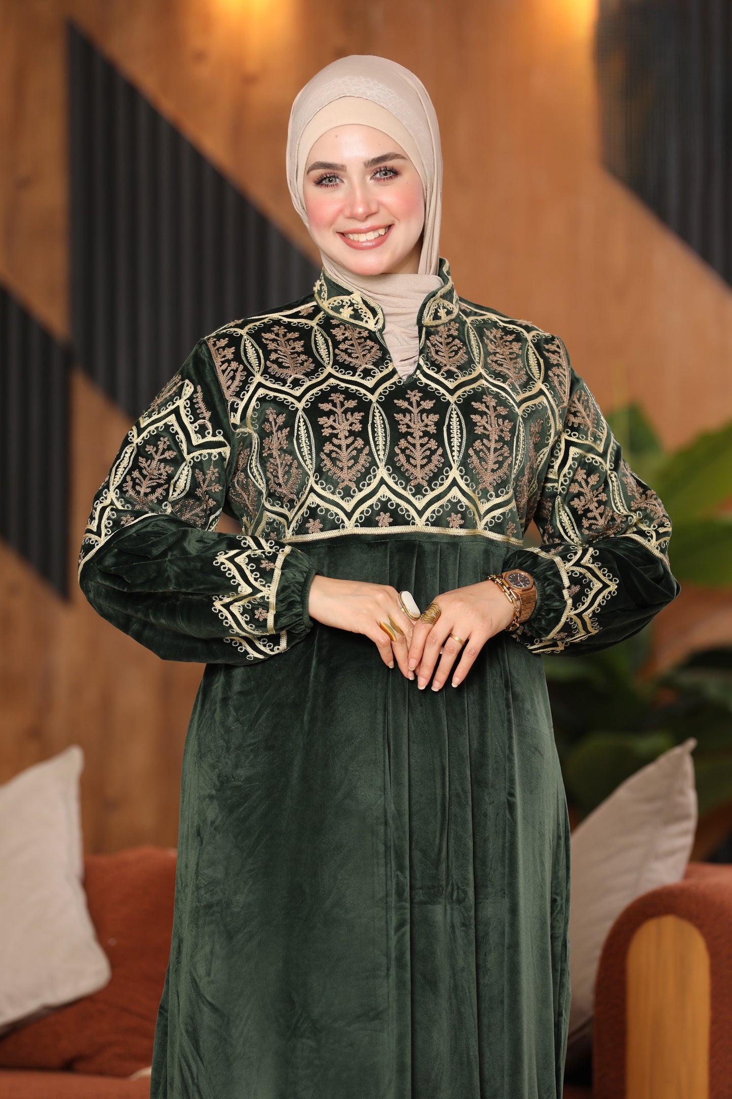 Embroidered velvet abaya