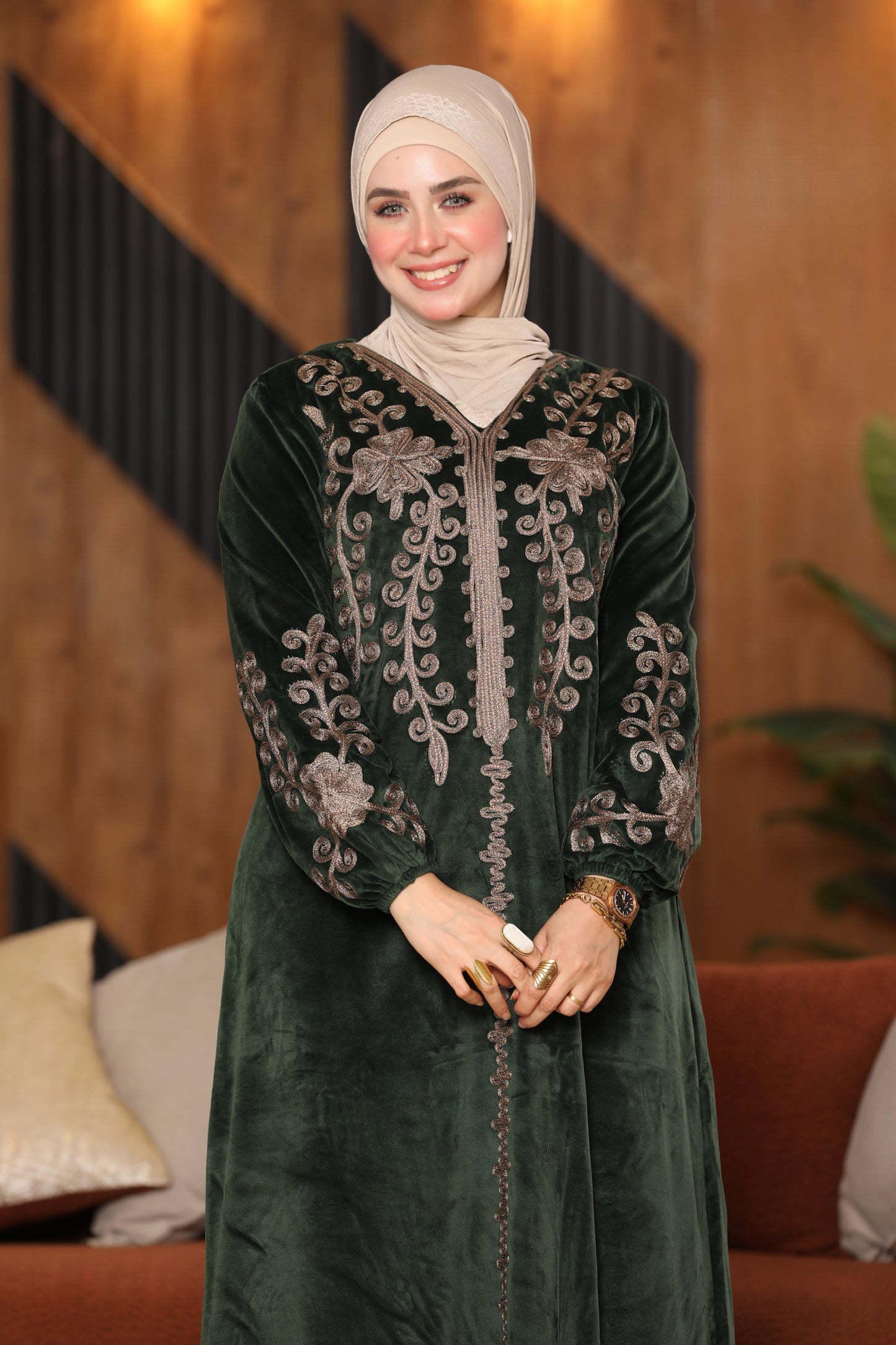 Velvet jalabiya with hand embroidery
