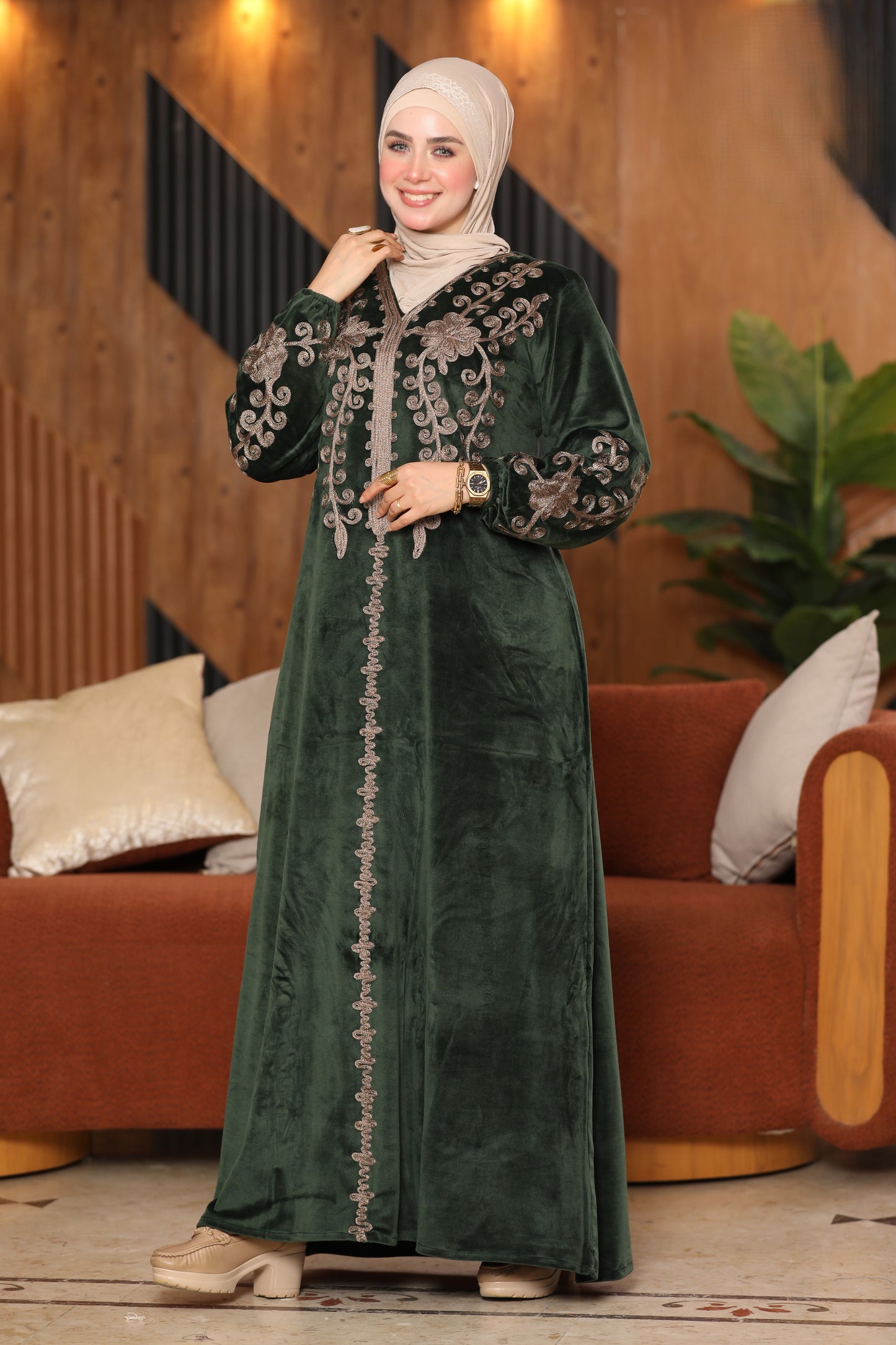 Velvet jalabiya with hand embroidery