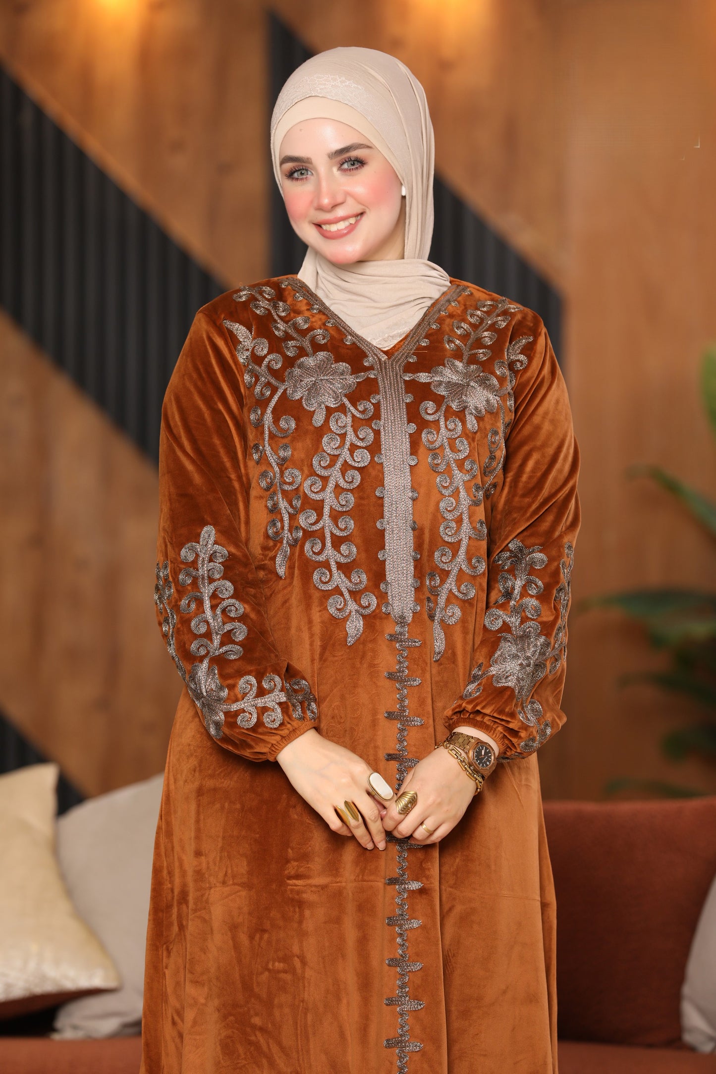 Velvet jalabiya with hand embroidery