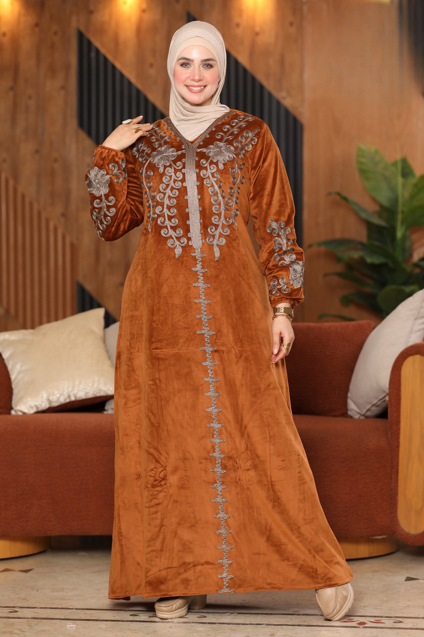 Velvet jalabiya with hand embroidery