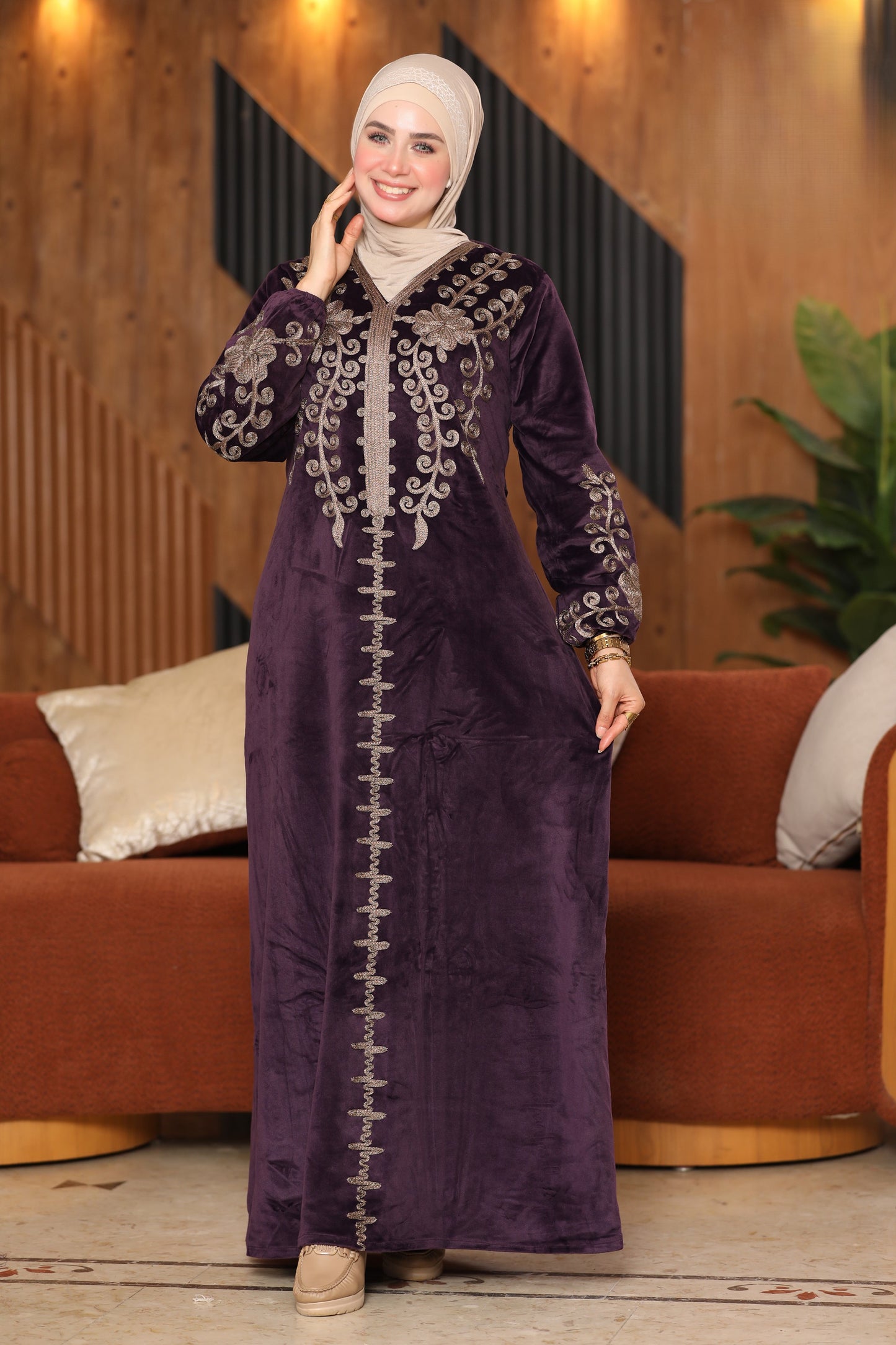 Velvet jalabiya with hand embroidery