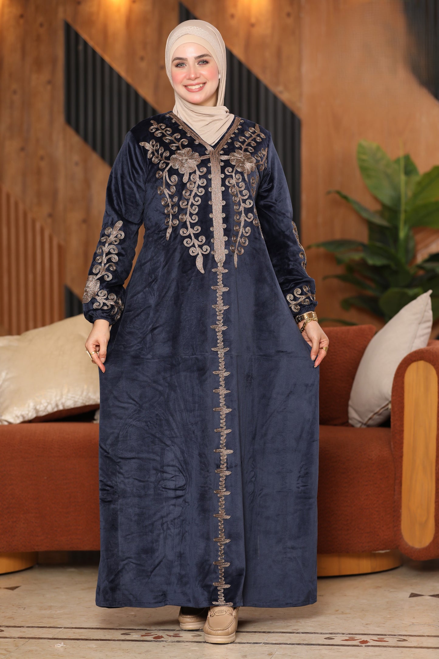 Velvet jalabiya with hand embroidery