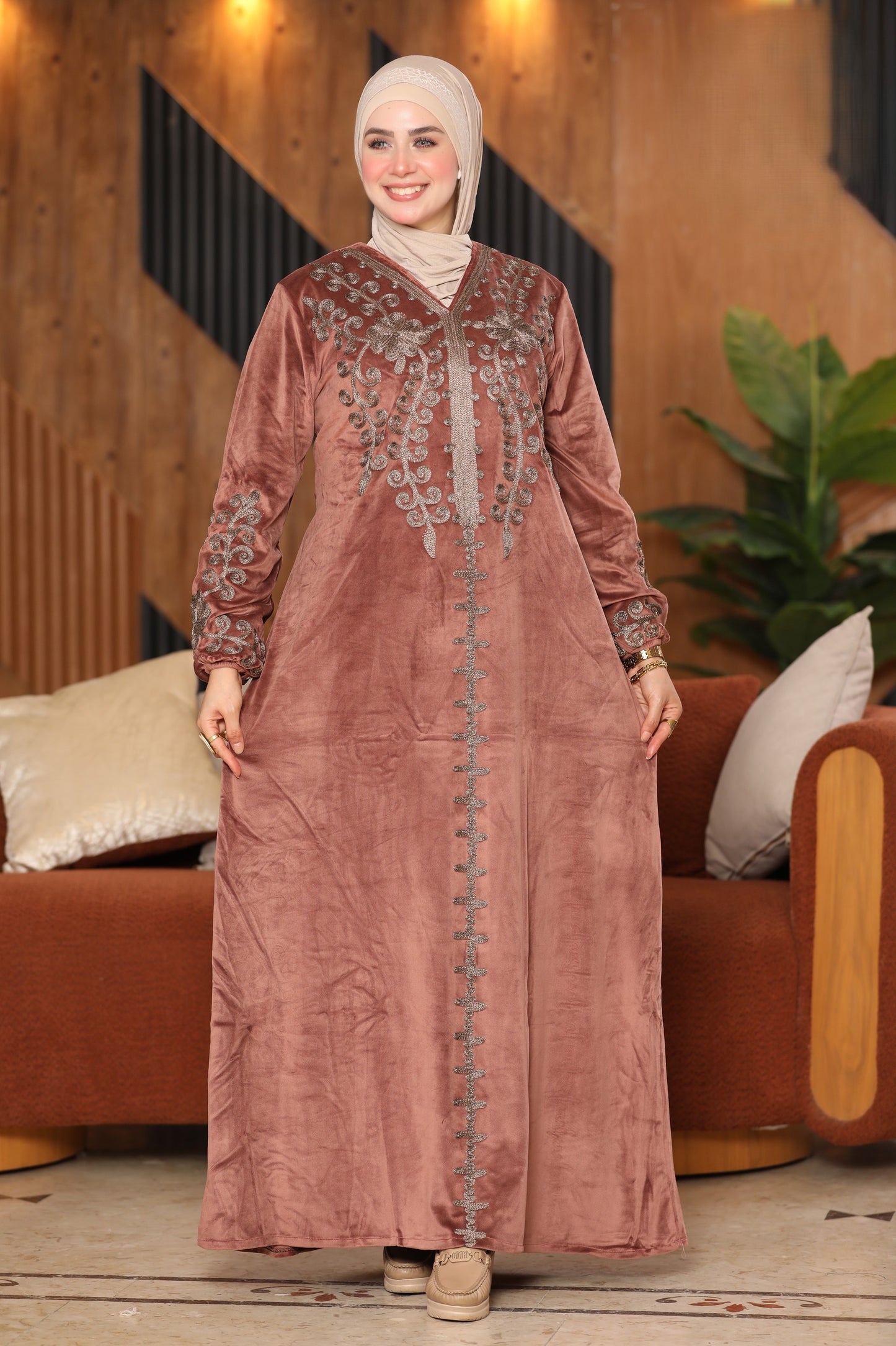 Velvet jalabiya with hand embroidery