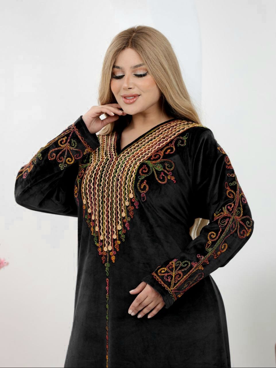 Velvet Abaya with Hand-Cord Embroidery