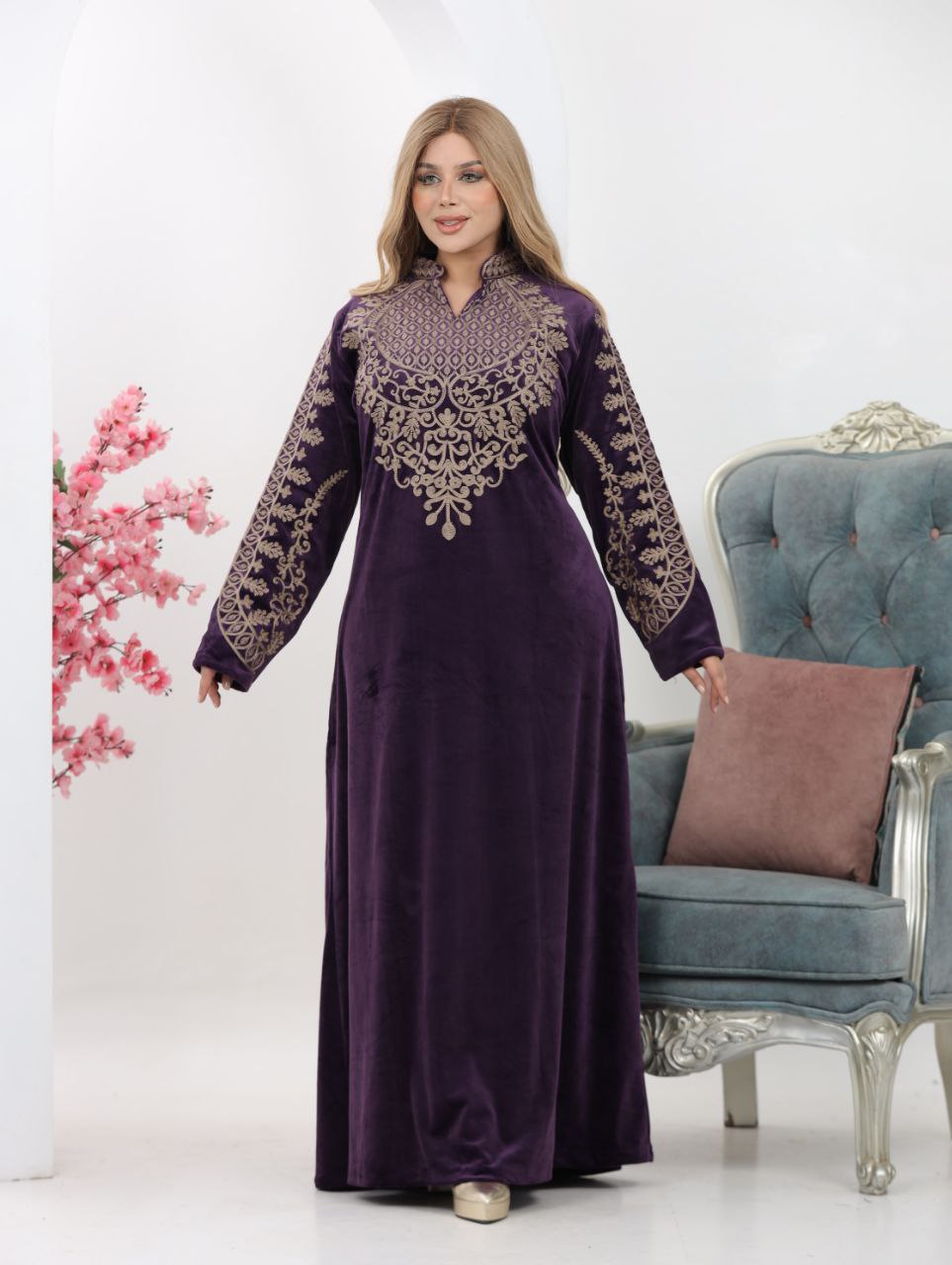 Embroidered velvet abaya