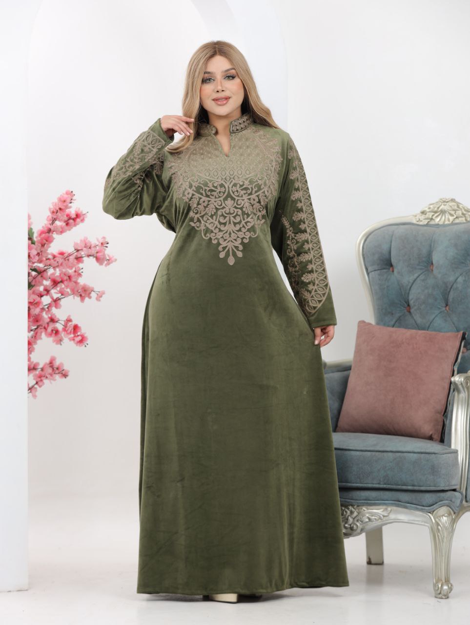 Embroidered velvet abaya