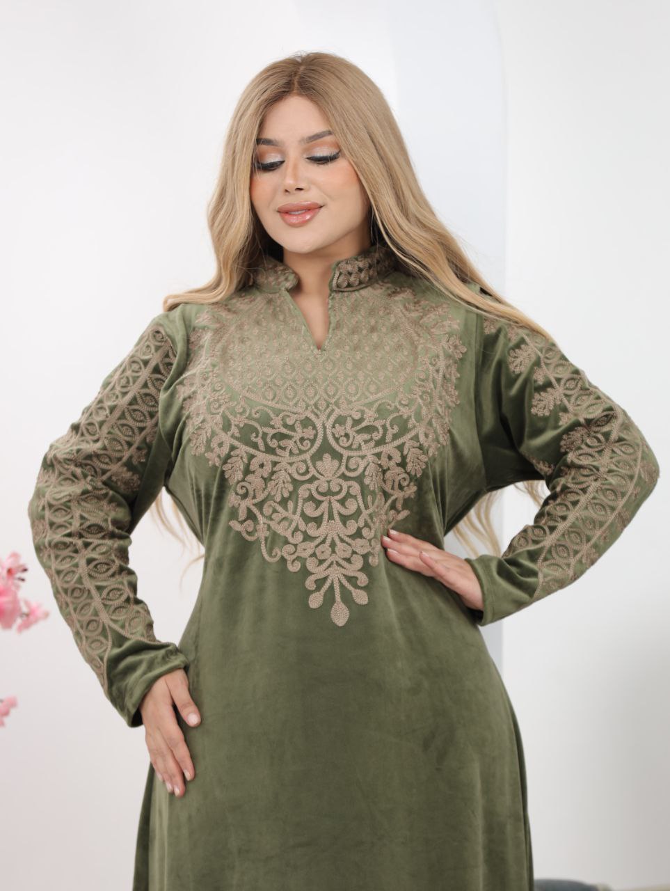 Embroidered velvet abaya