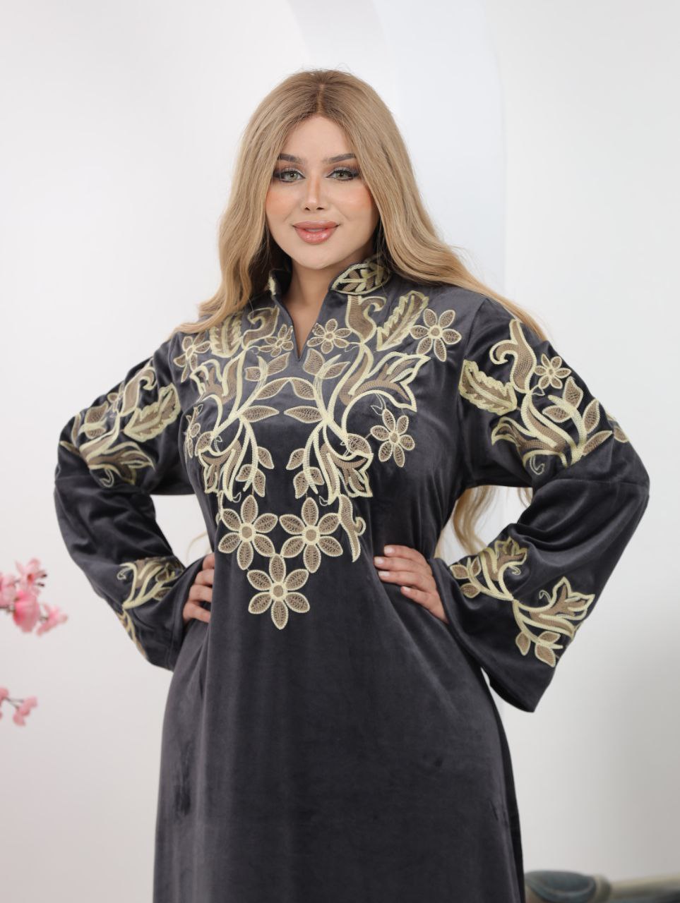 Embroidered velvet abaya