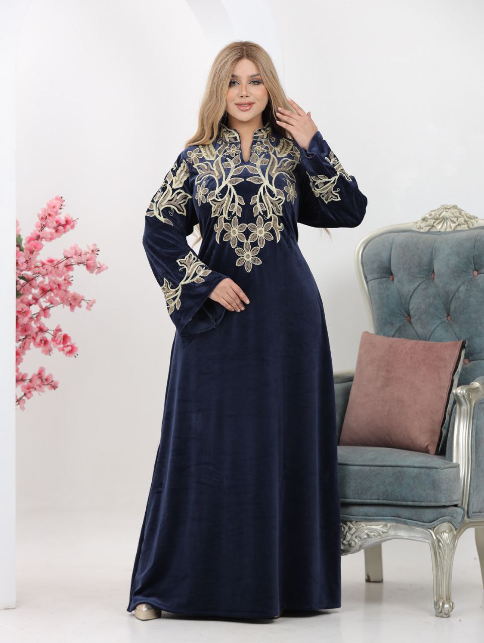 Embroidered velvet abaya