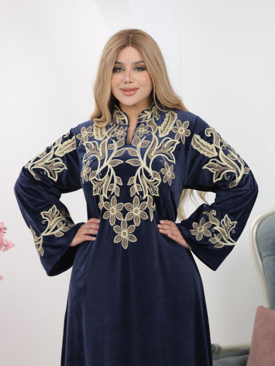 Embroidered velvet abaya