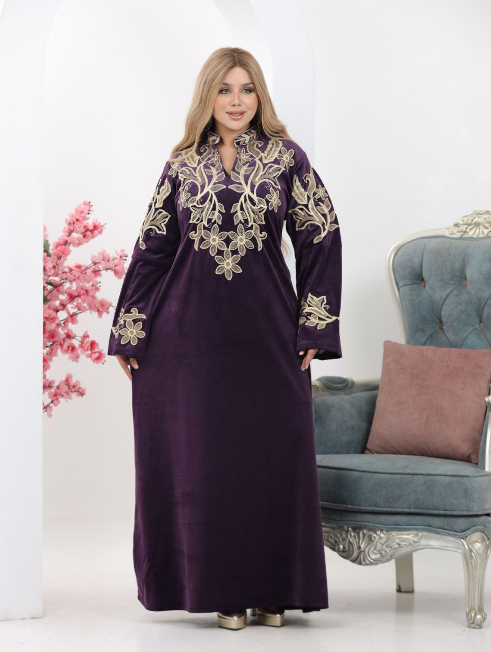 Embroidered velvet abaya