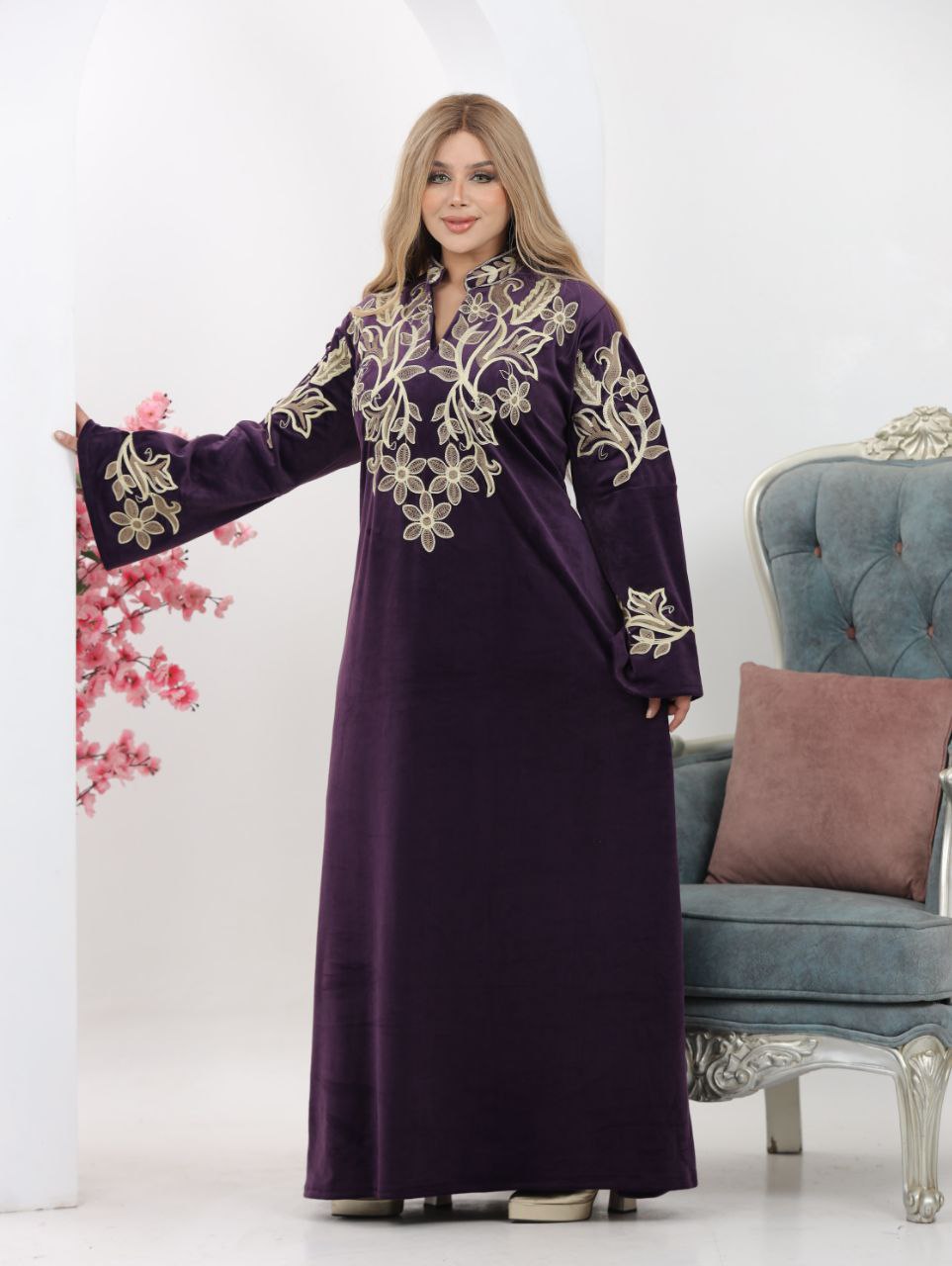 Embroidered velvet abaya
